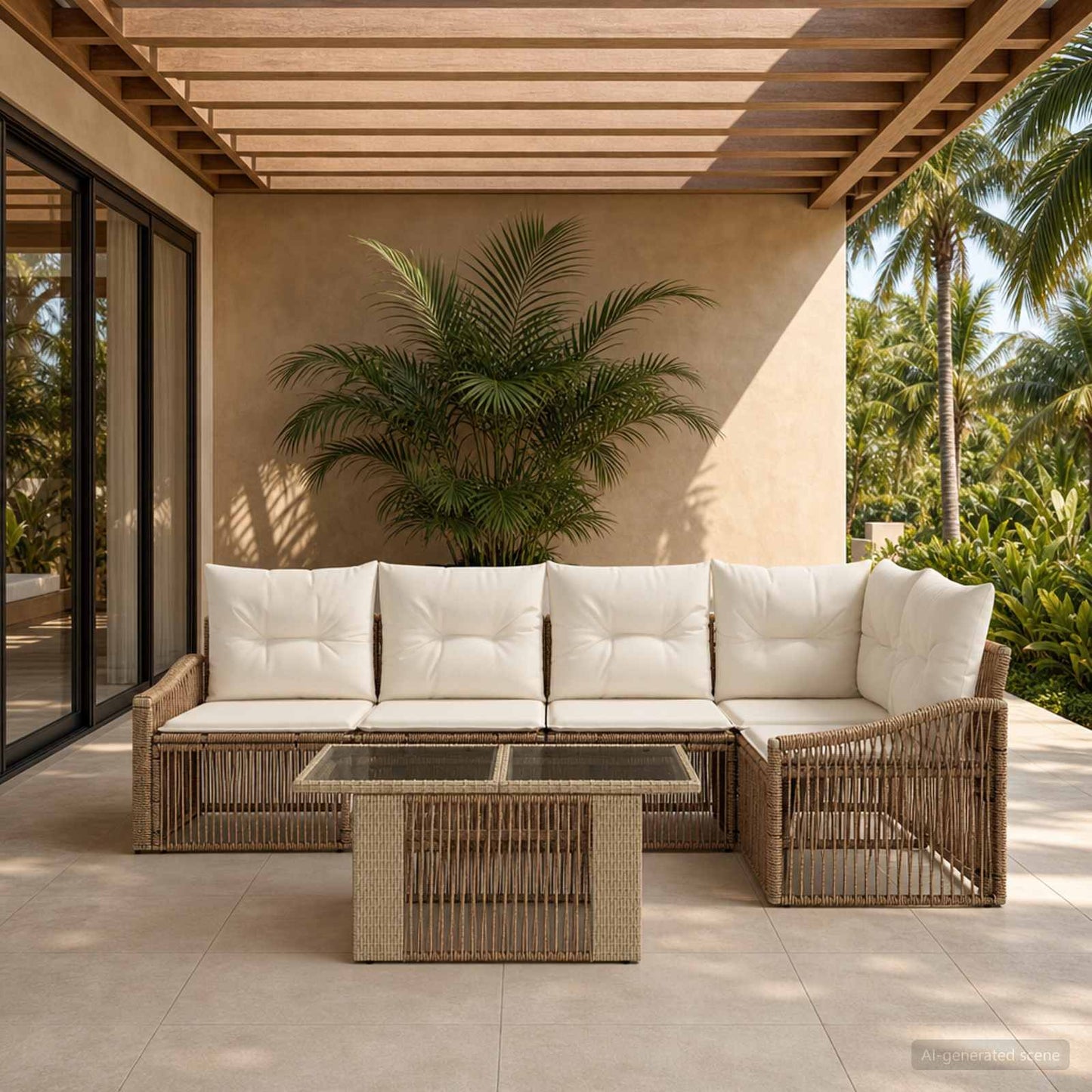 Gartensofa-set 6 stk. Beige und Cremeweiß Poly-Rattan