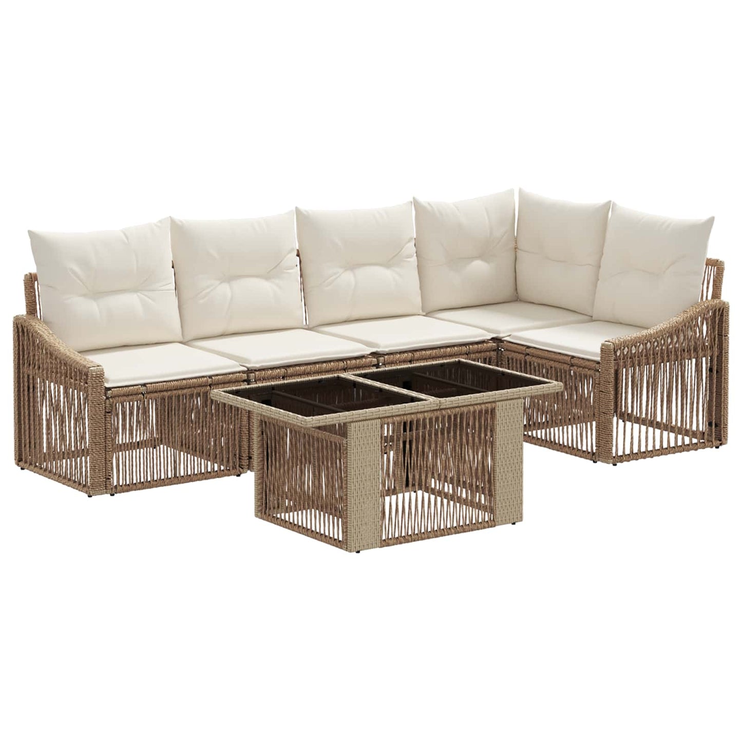 Gartensofa-set 6 stk. Beige und Cremeweiß Poly-Rattan