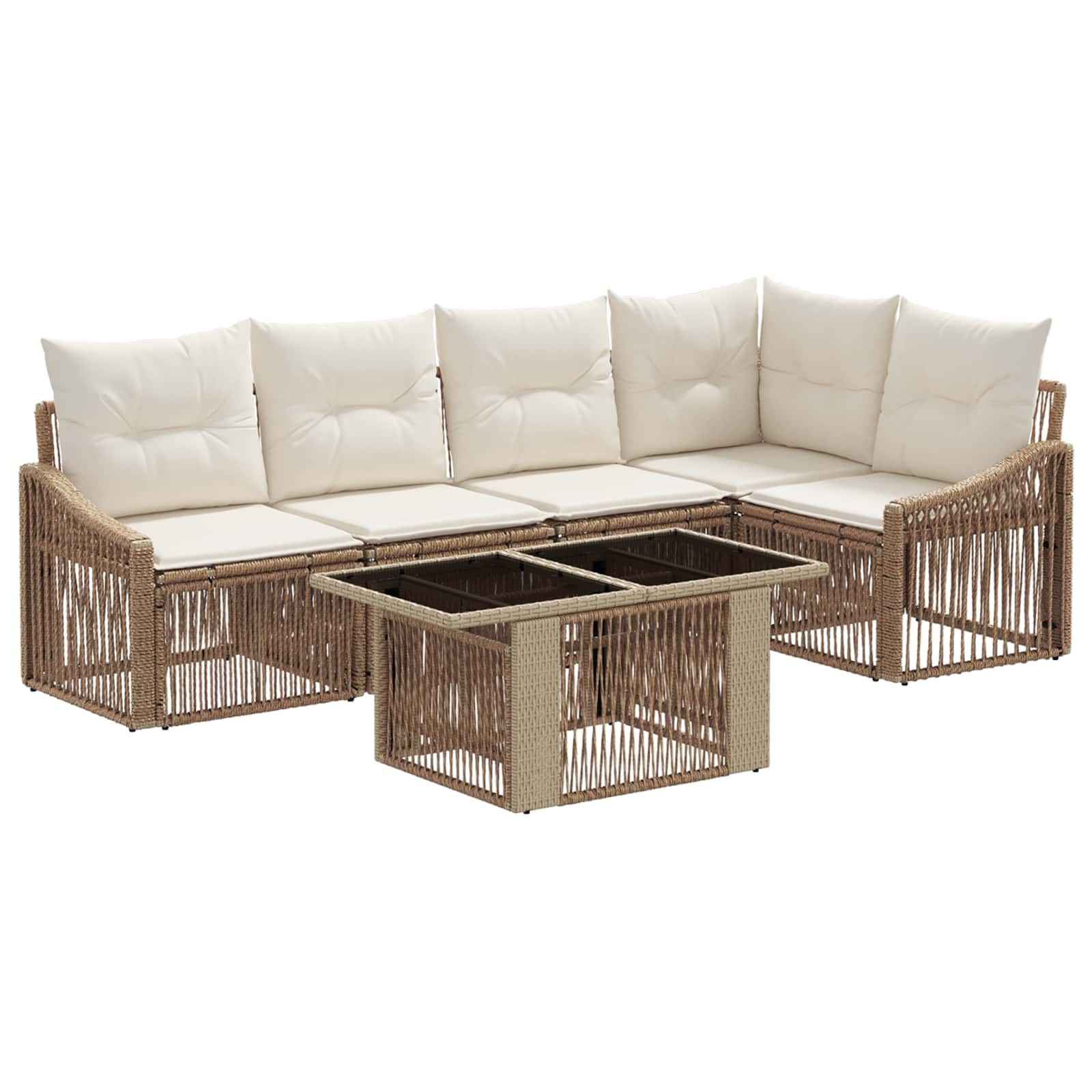 Gartensofa-set 6 stk. Beige und Cremeweiß Poly-Rattan