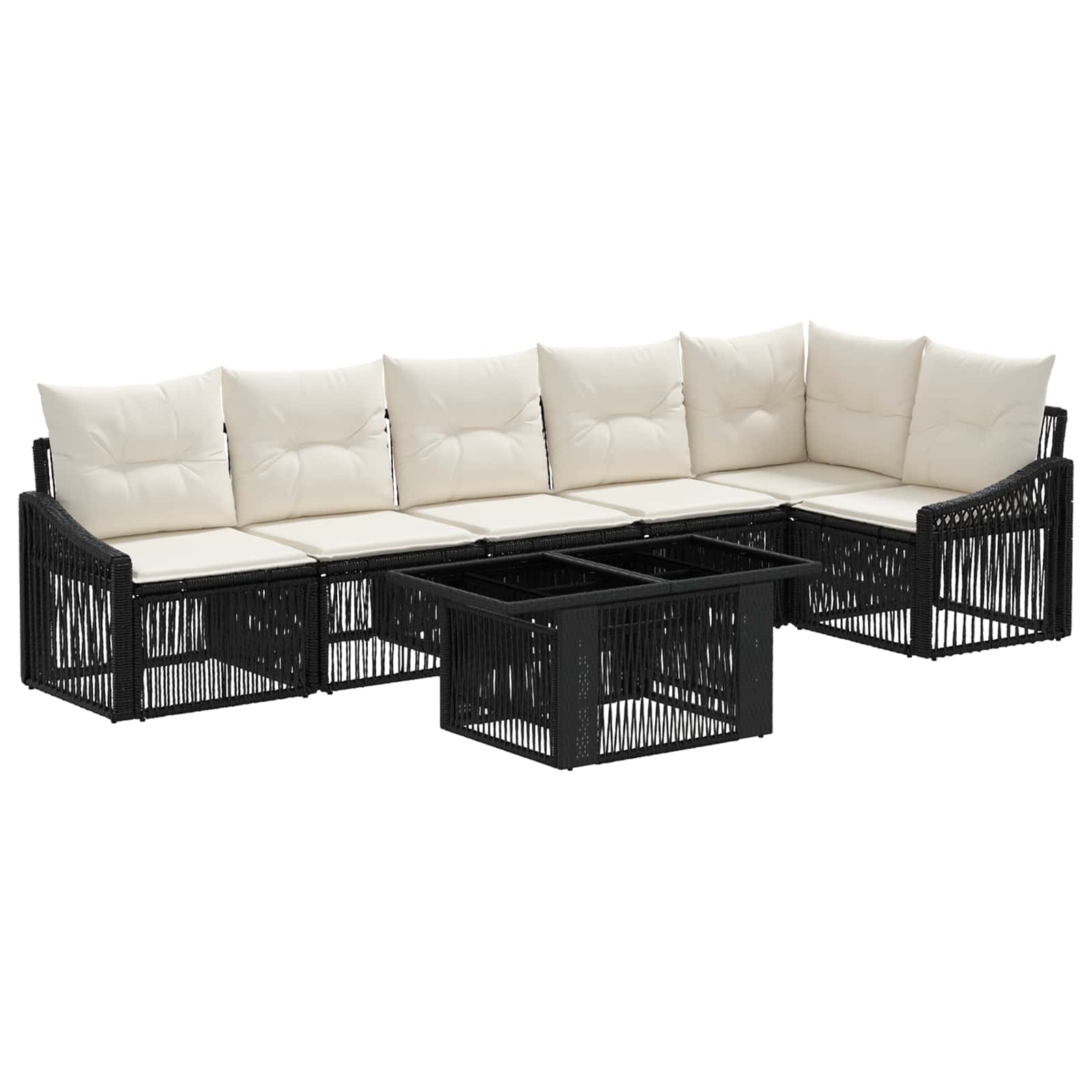 Gartensofa-set 7 stk. Schwarz und Cremeweiß Poly-Rattan