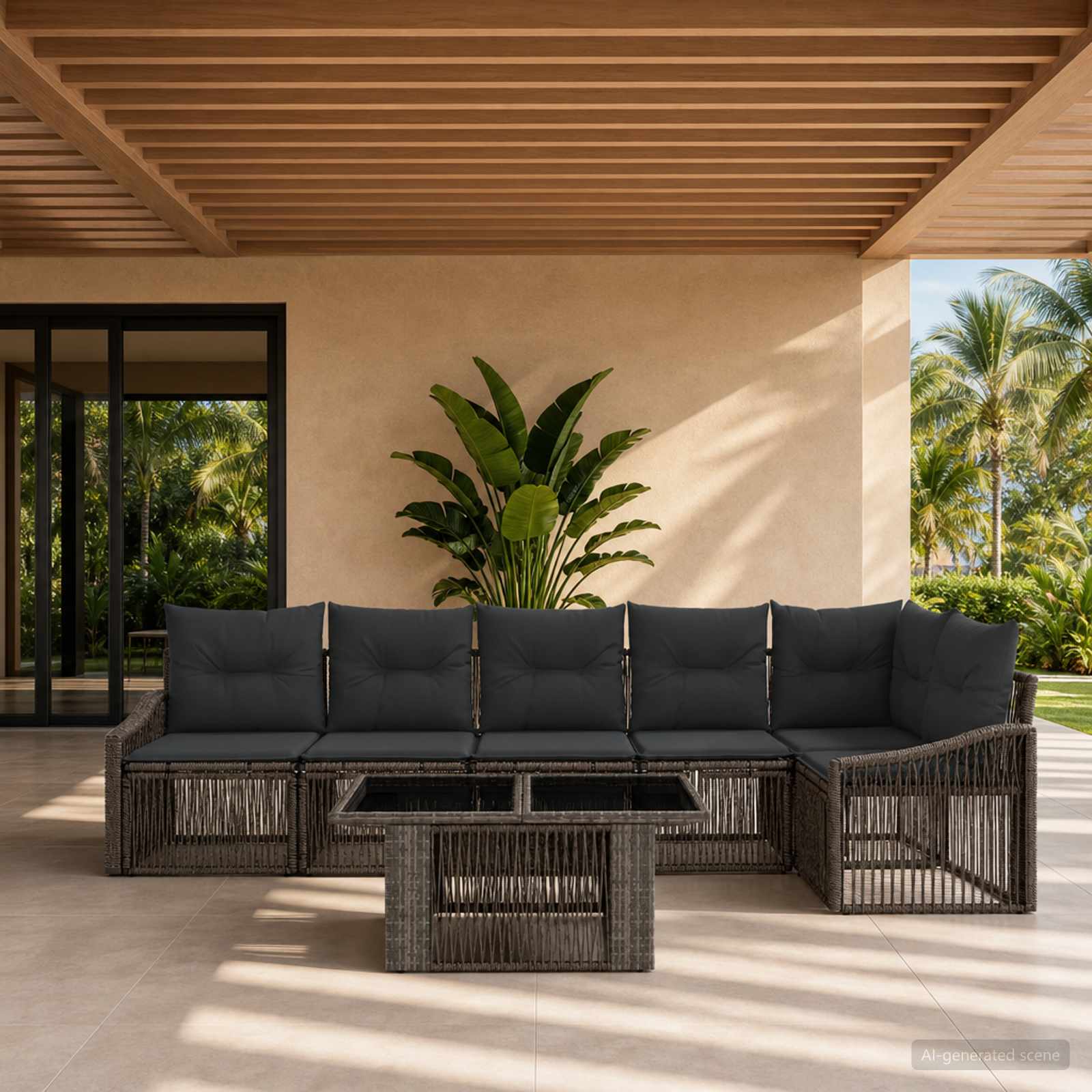 Gartensofa-set 7 stk. Grau und Dunkelgrau Poly-Rattan