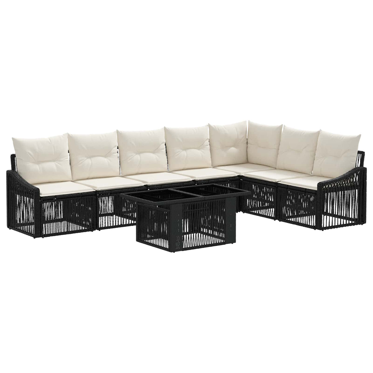 Gartensofa-set 8 stk. Schwarz und Cremeweiß Poly-Rattan