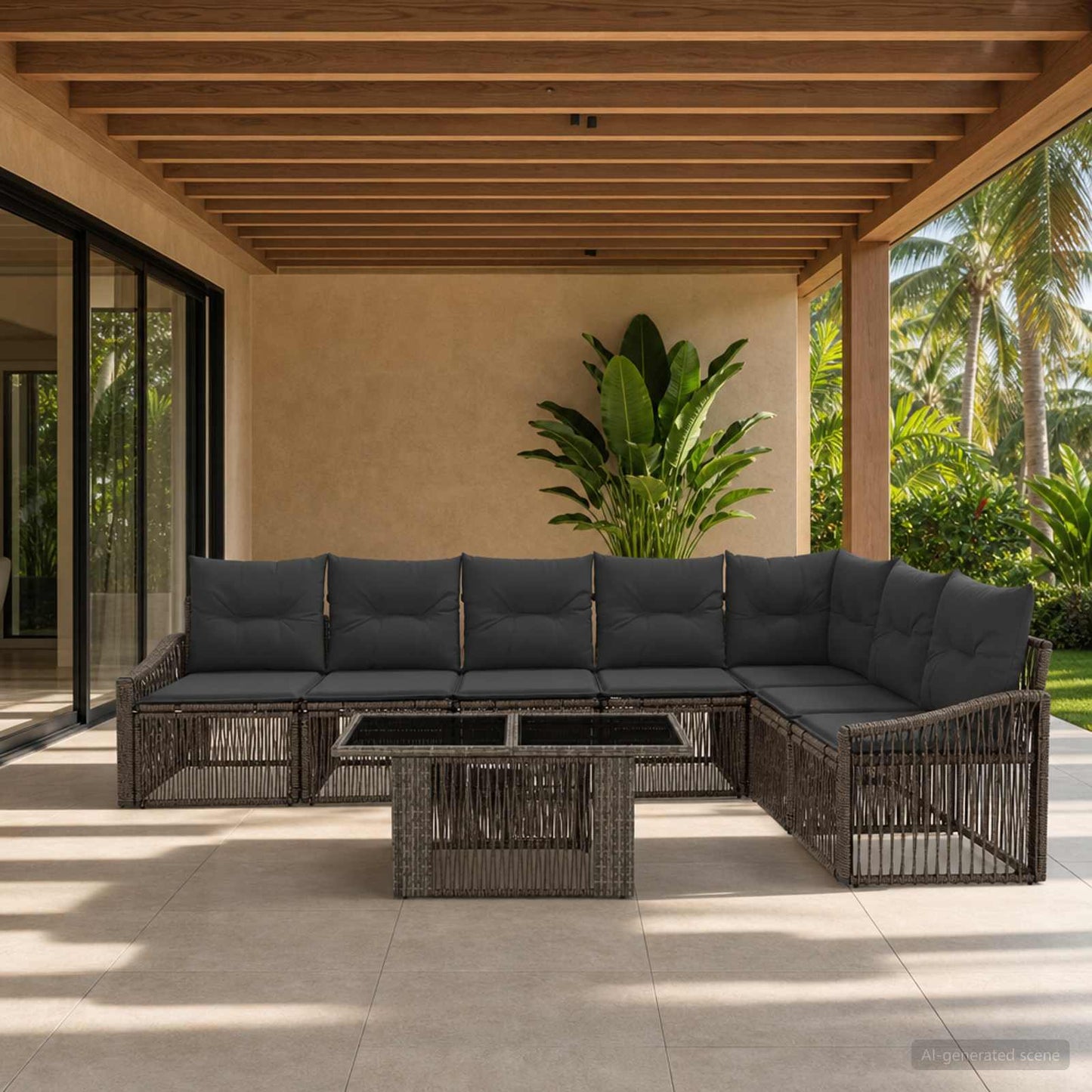 Gartensofa-set 8 stk. Grau und Dunkelgrau Poly-Rattan