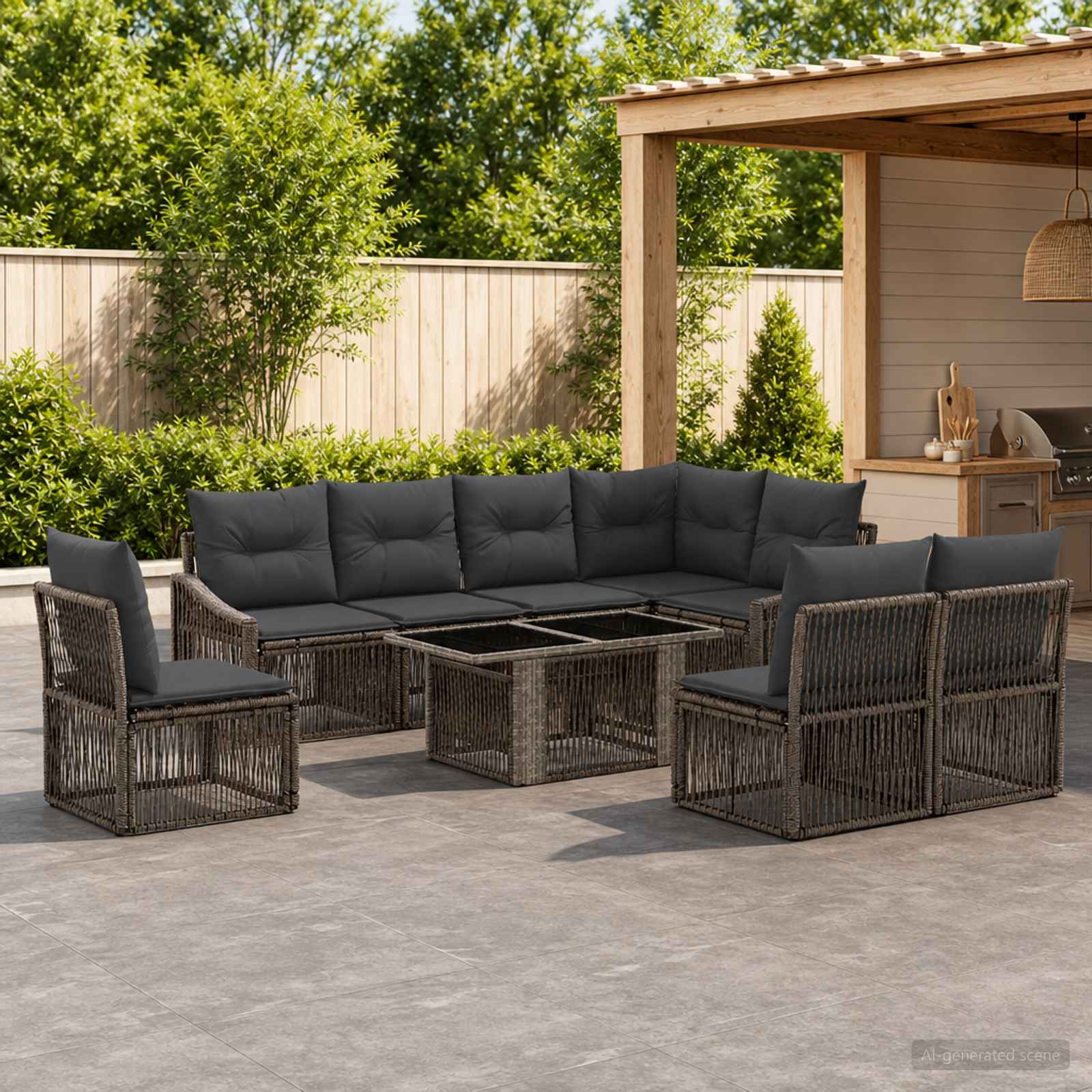 Gartensofa-set 9 stk. Grau und Dunkelgrau Poly-Rattan