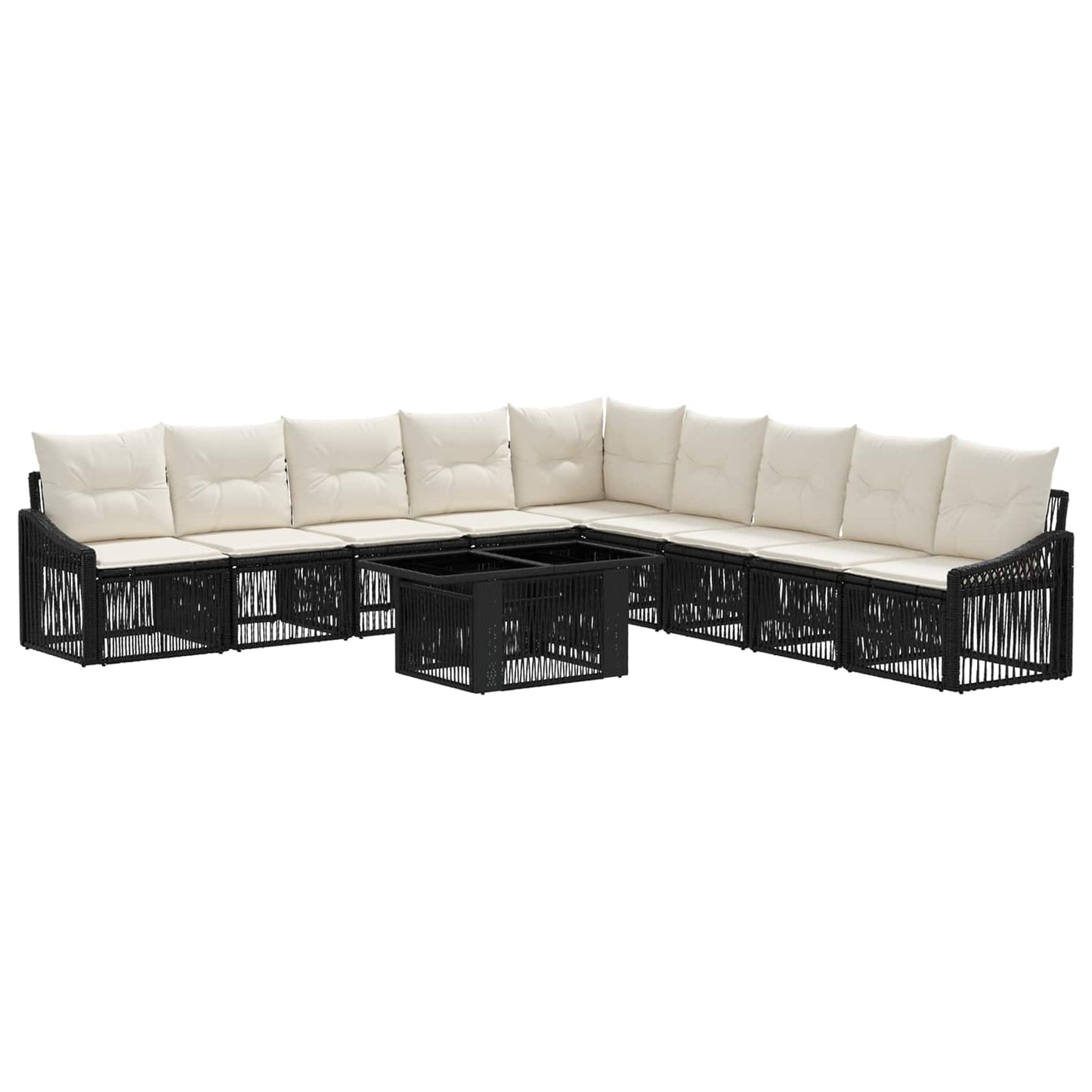 Gartensofa-set 10 stk. Schwarz und Cremeweiß Poly-Rattan