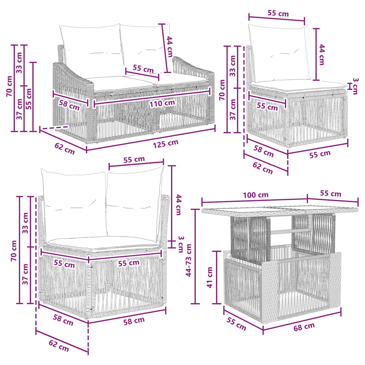 Gartensofa-set 10 stk. Schwarz und Cremeweiß Poly-Rattan
