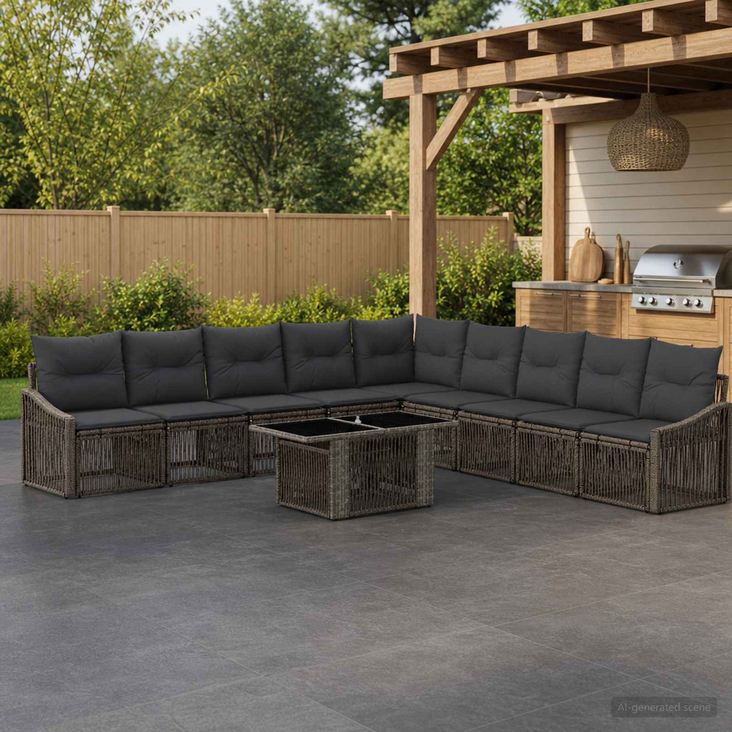 Gartensofa-set 10 stk. Grau und Dunkelgrau Poly-Rattan