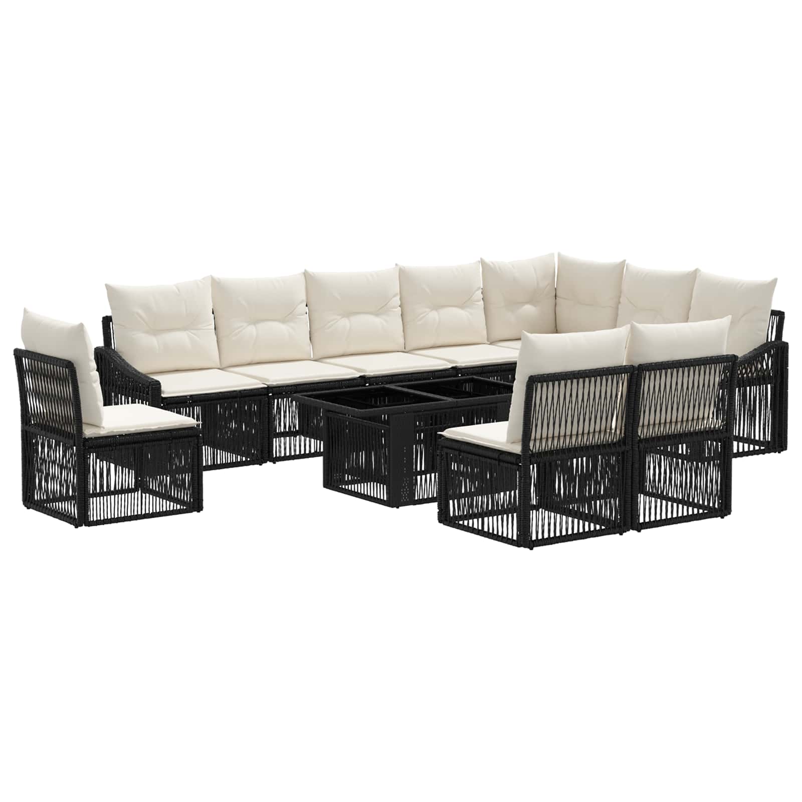 Gartensofa-set 11 stk. Schwarz und Cremeweiß Poly-Rattan