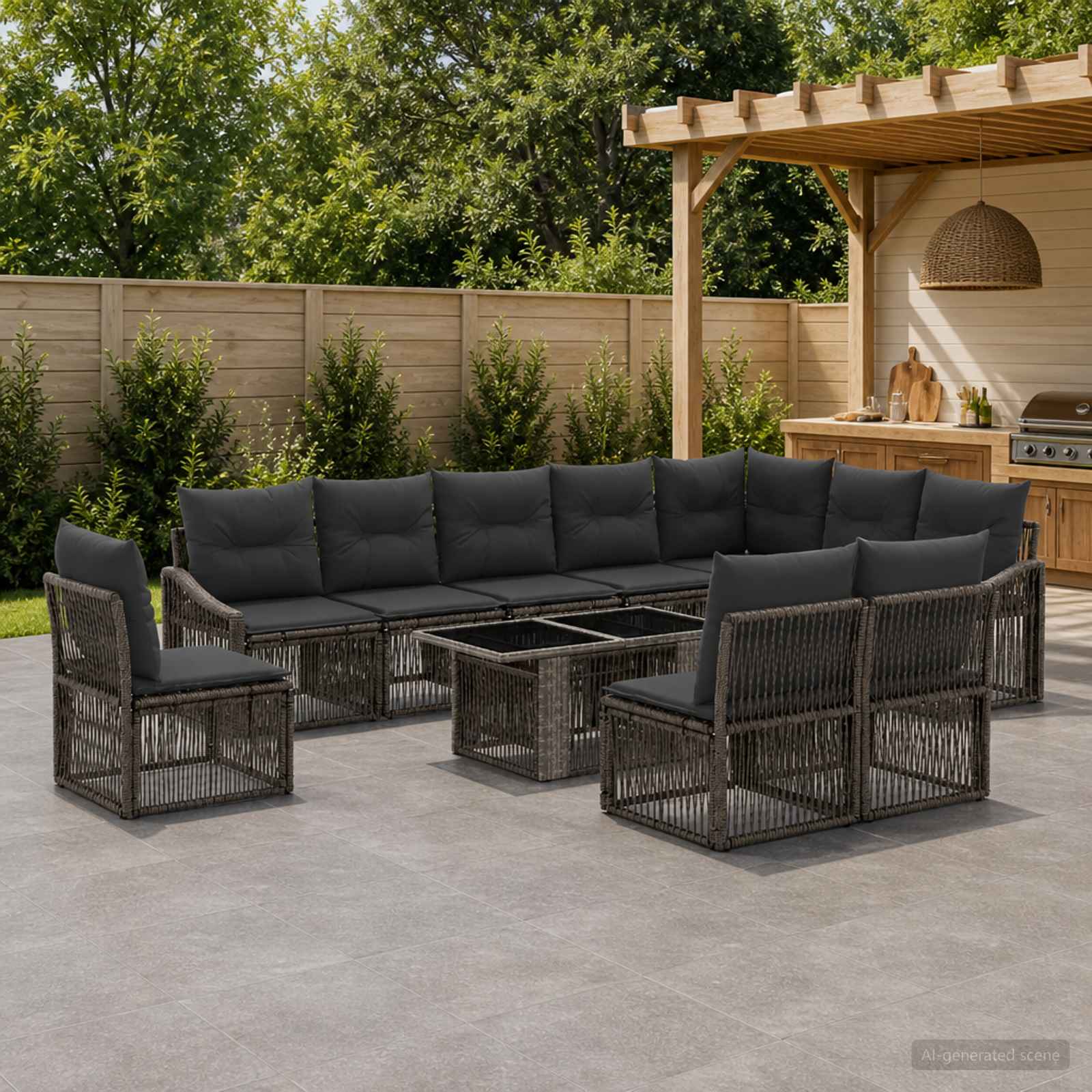 Gartensofa-set 11 stk. Grau und Dunkelgrau Poly-Rattan