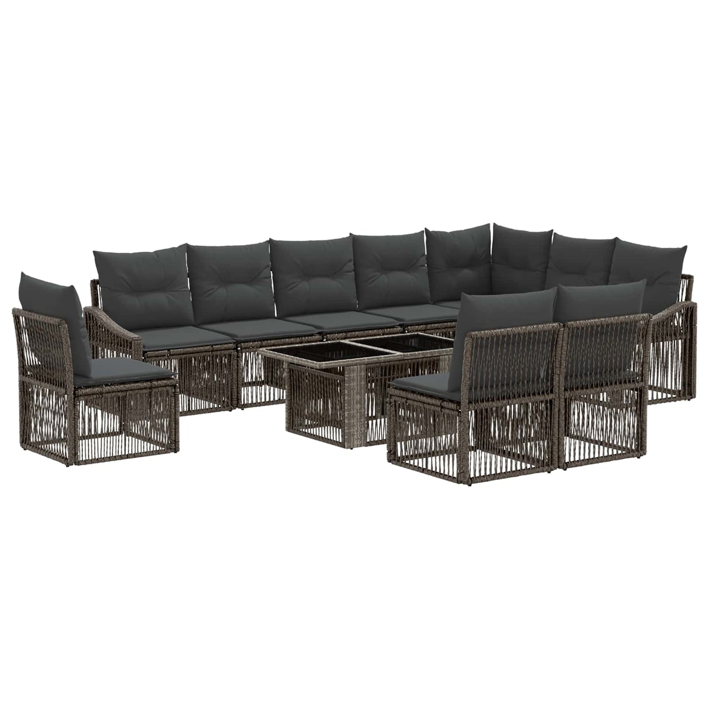Gartensofa-set 11 stk. Grau und Dunkelgrau Poly-Rattan