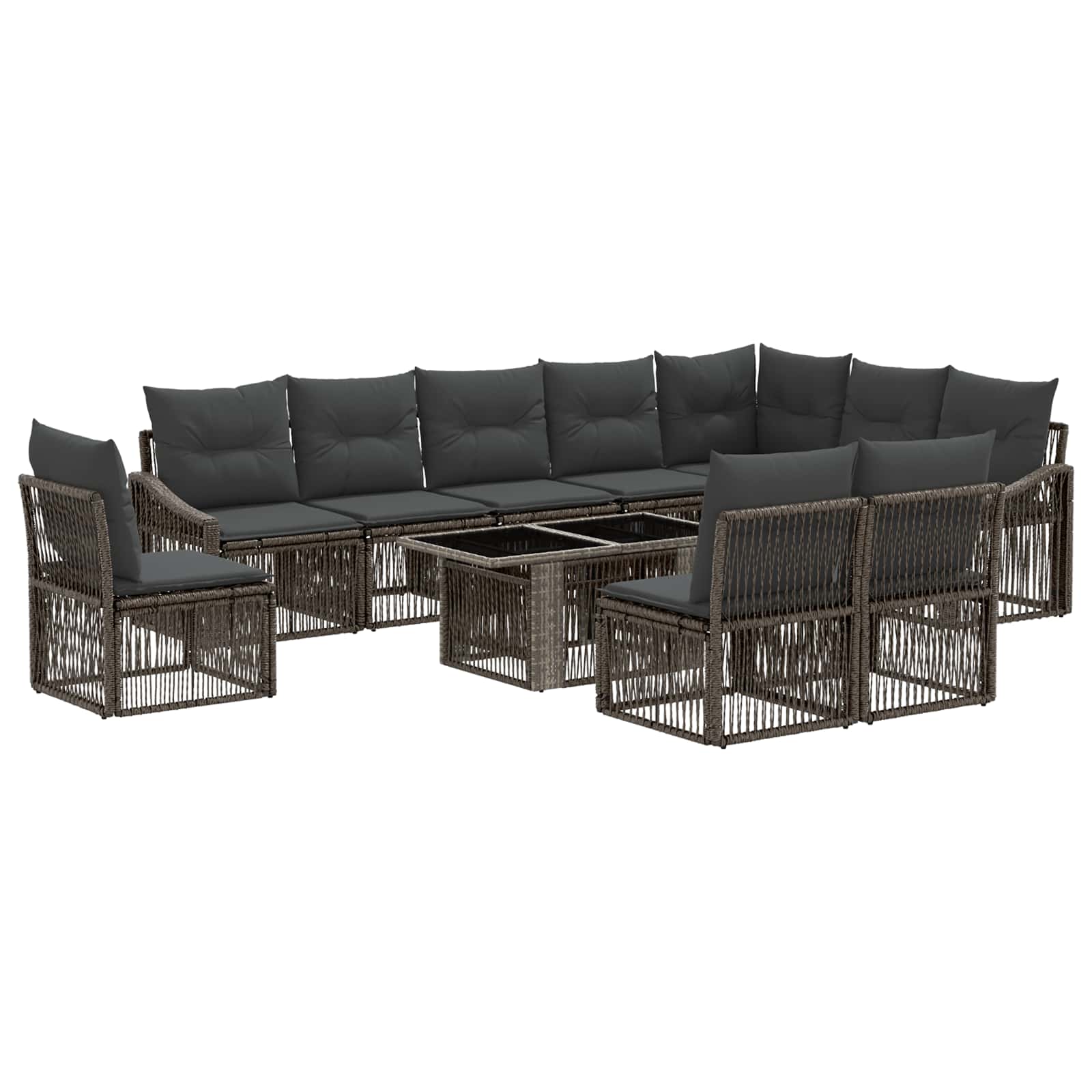 Gartensofa-set 11 stk. Grau und Dunkelgrau Poly-Rattan