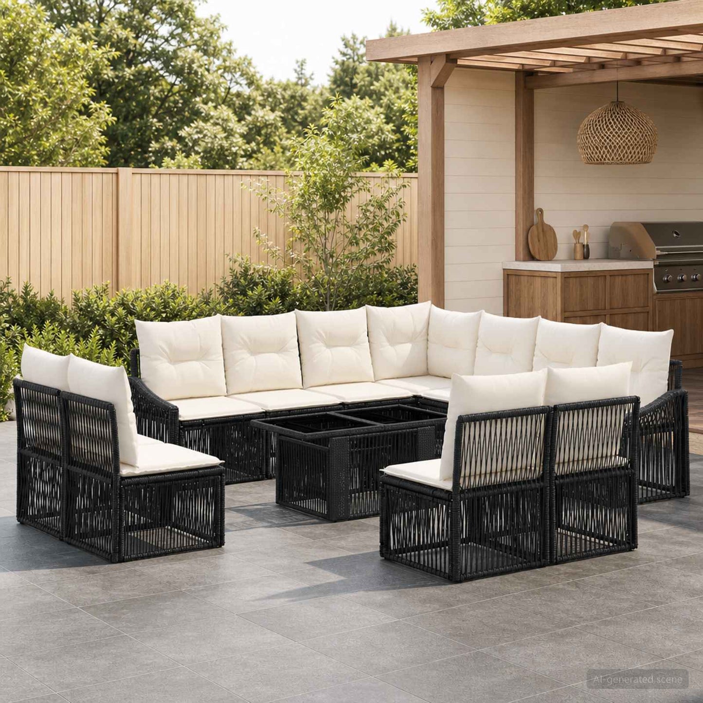Gartensofa-set 12 stk. Schwarz und Cremeweiß Poly-Rattan