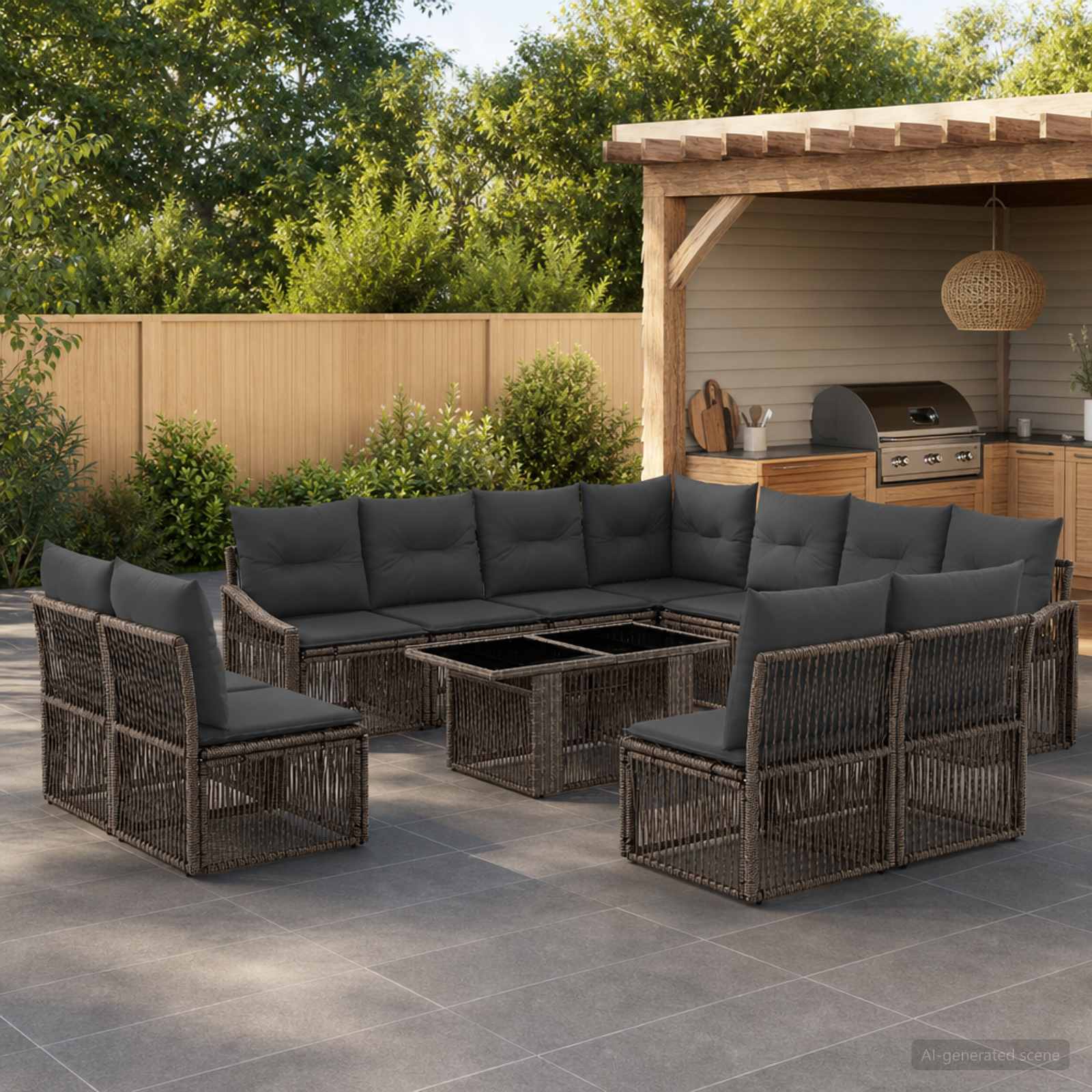 Gartensofa-set 12 stk. Grau und Dunkelgrau Poly-Rattan