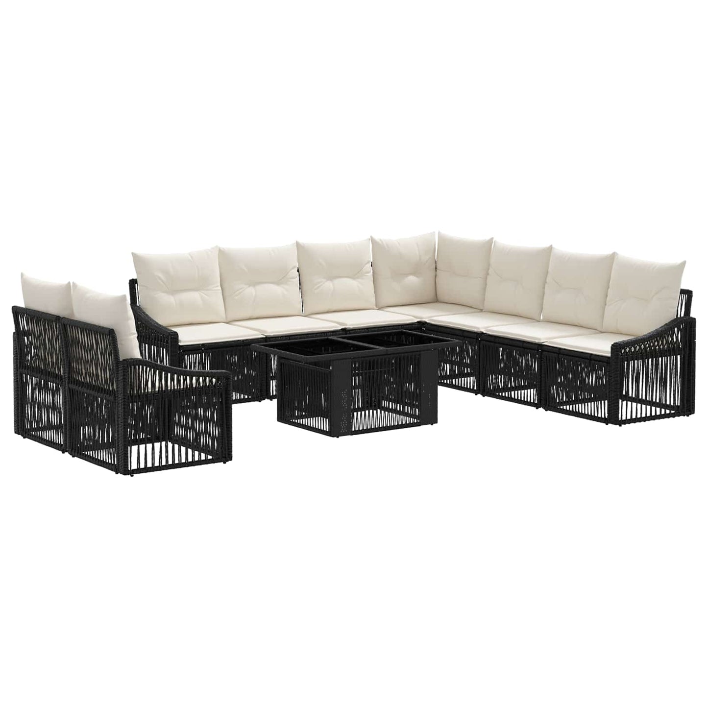 Gartensofa-set 10 stk. Schwarz und Cremeweiß Poly-Rattan