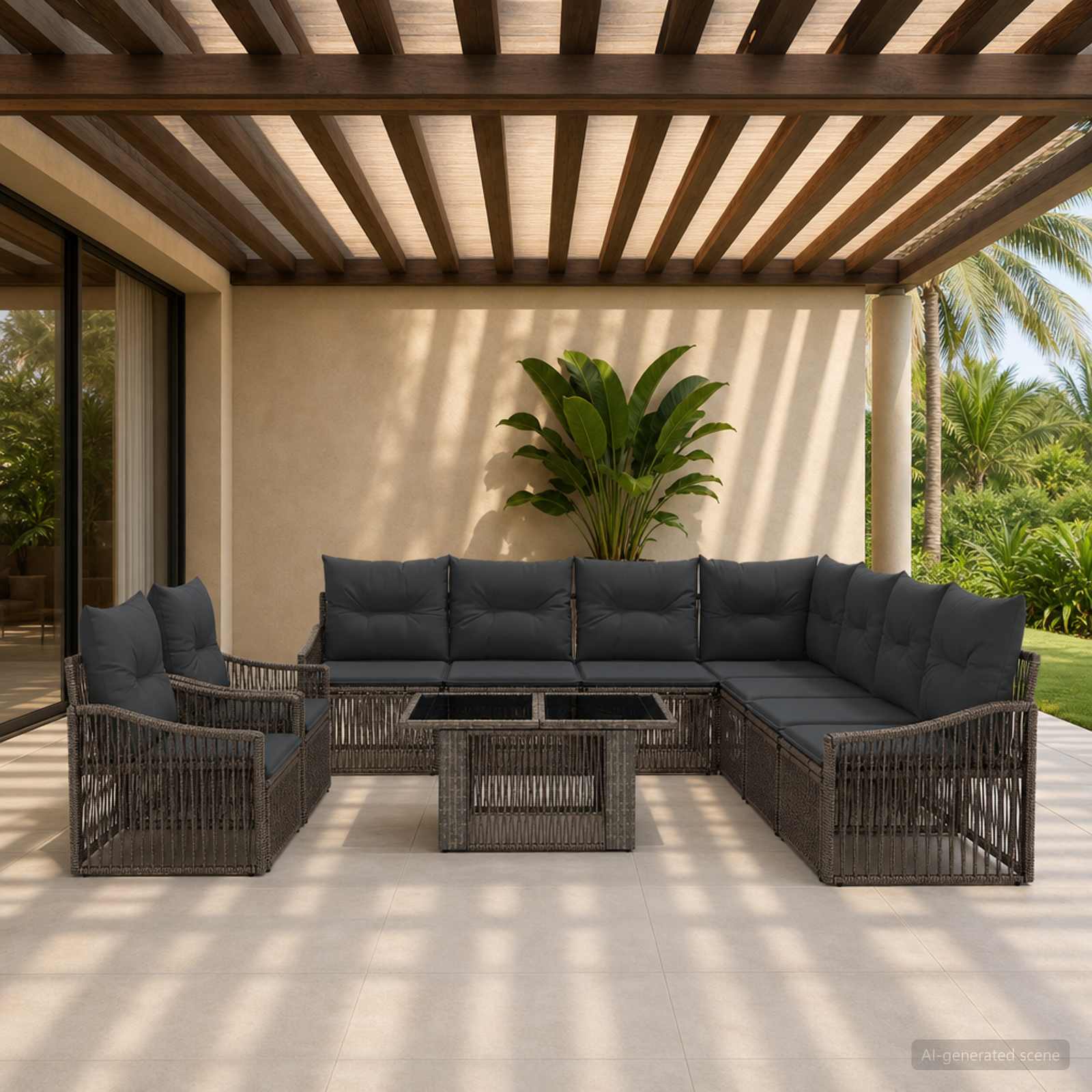 Gartensofa-set 10 stk. Grau und Dunkelgrau Poly-Rattan