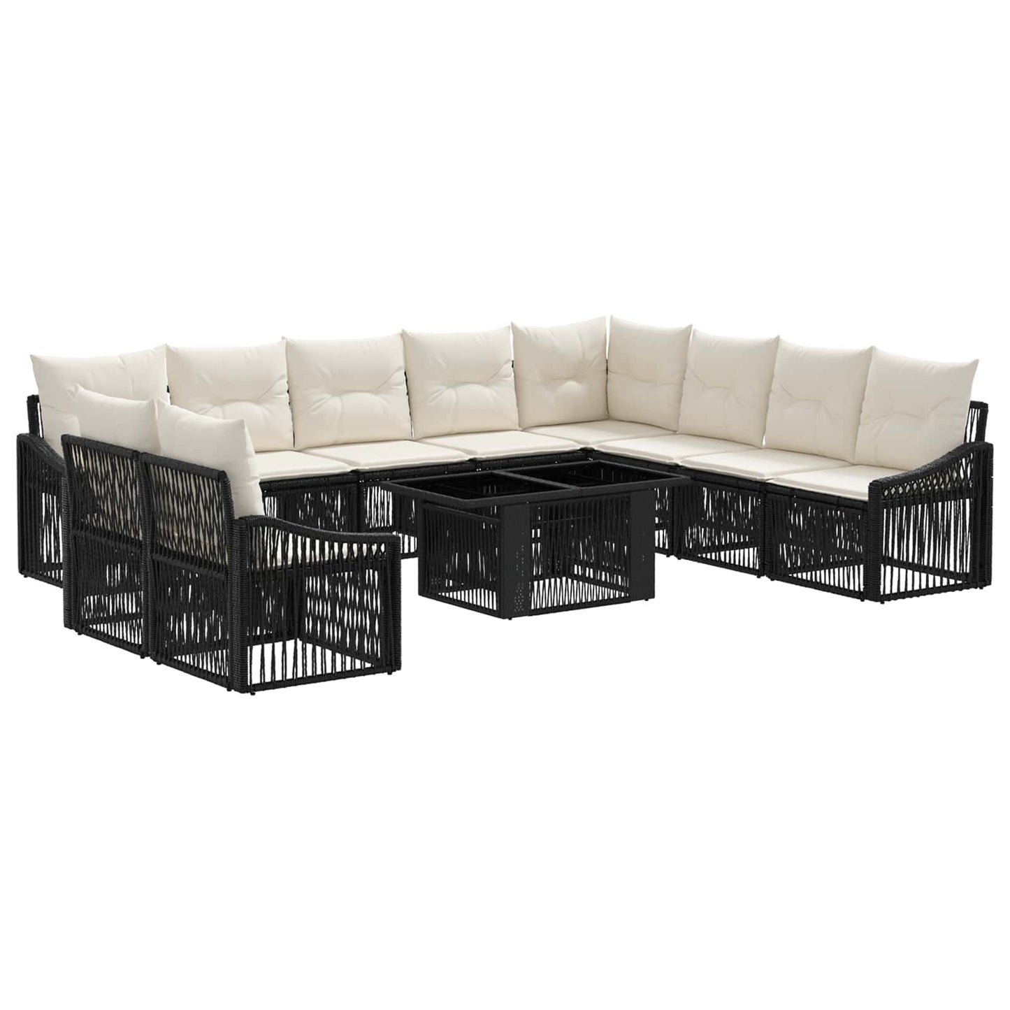 Gartensofa-set 11 stk. Schwarz und Cremeweiß Poly-Rattan