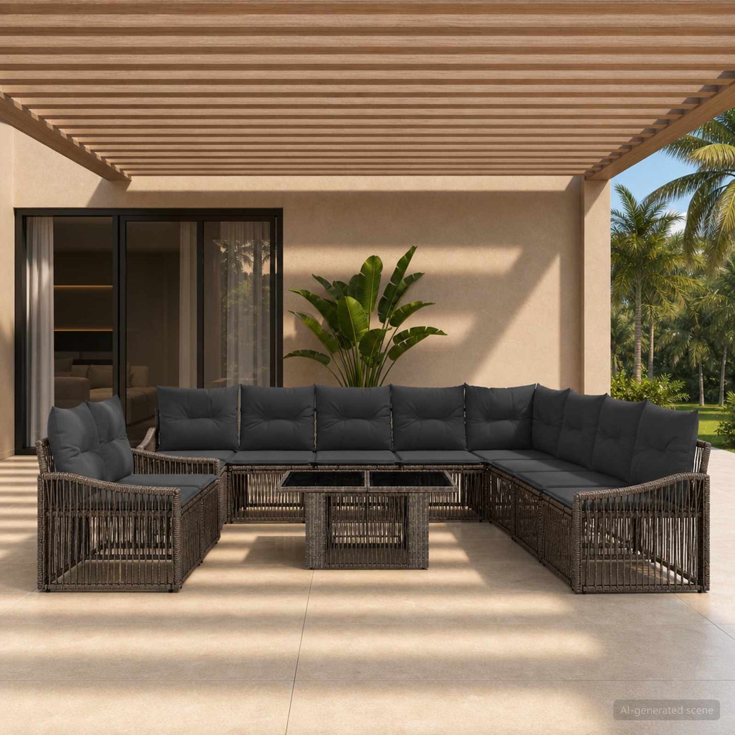 Gartensofa-set 11 stk. Grau und Dunkelgrau Poly-Rattan