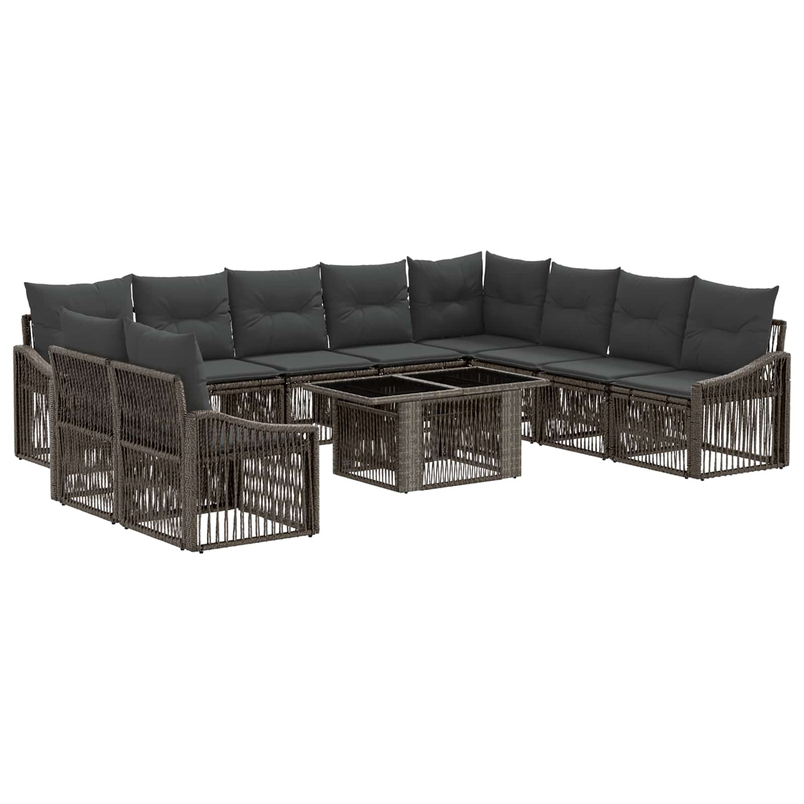 Gartensofa-set 11 stk. Grau und Dunkelgrau Poly-Rattan