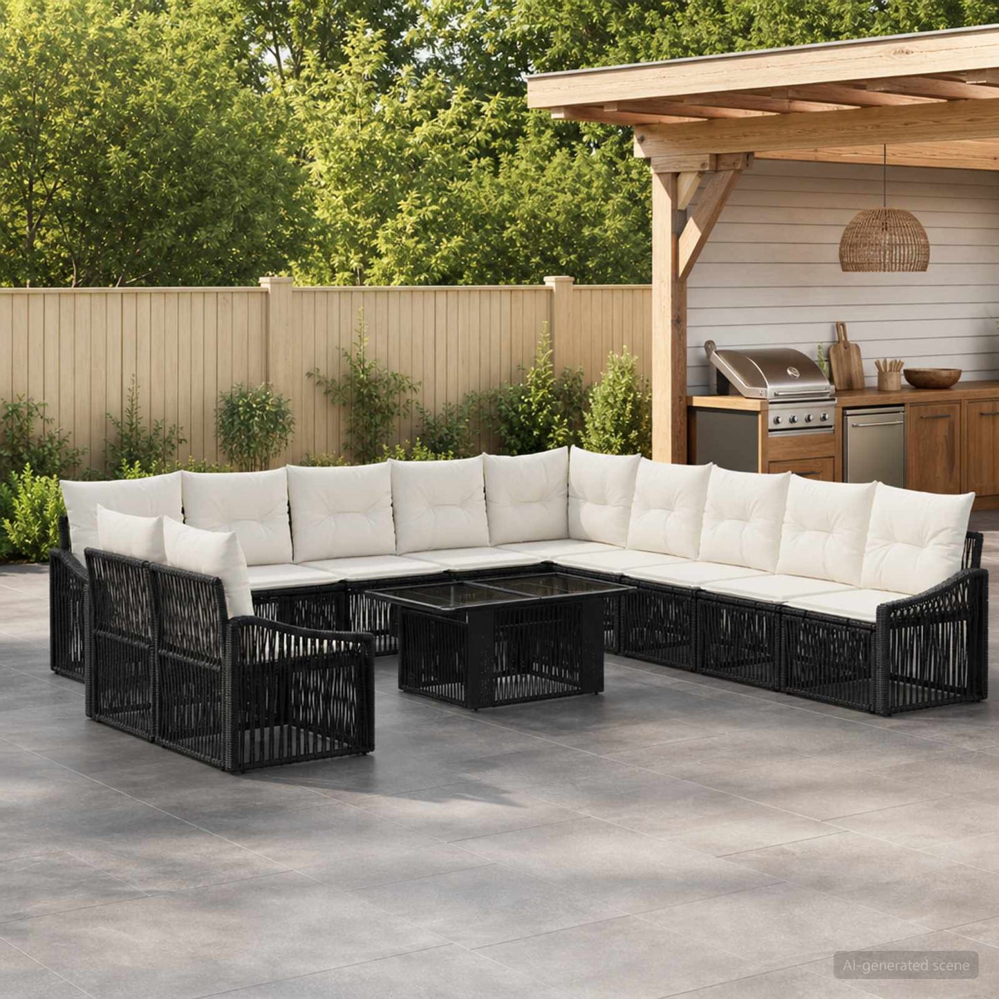 Gartensofa-set 12 stk. Schwarz und Cremeweiß Poly-Rattan