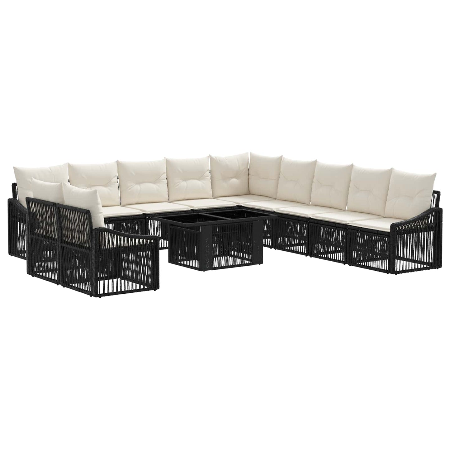 Gartensofa-set 12 stk. Schwarz und Cremeweiß Poly-Rattan