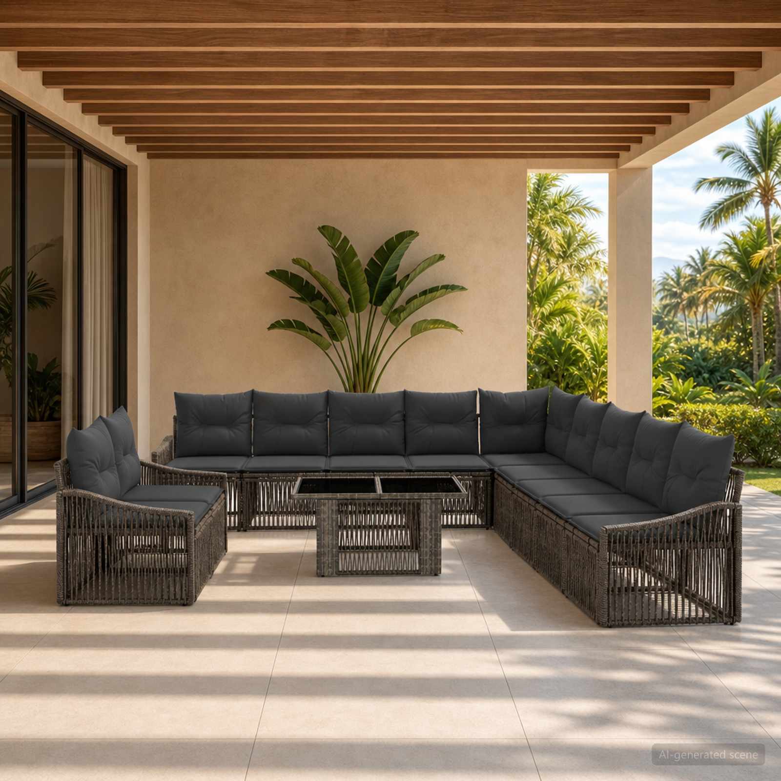 Gartensofa-set 12 stk. Grau und Dunkelgrau Poly-Rattan