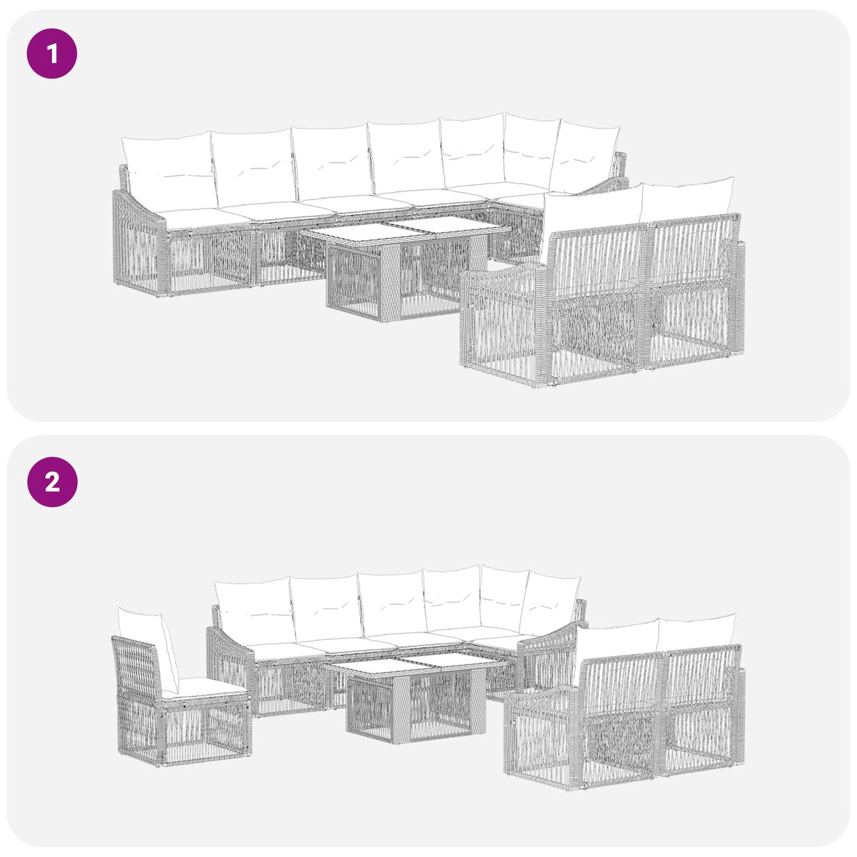 Gartensofa-set 9 stk. Schwarz und Cremeweiß Poly-Rattan