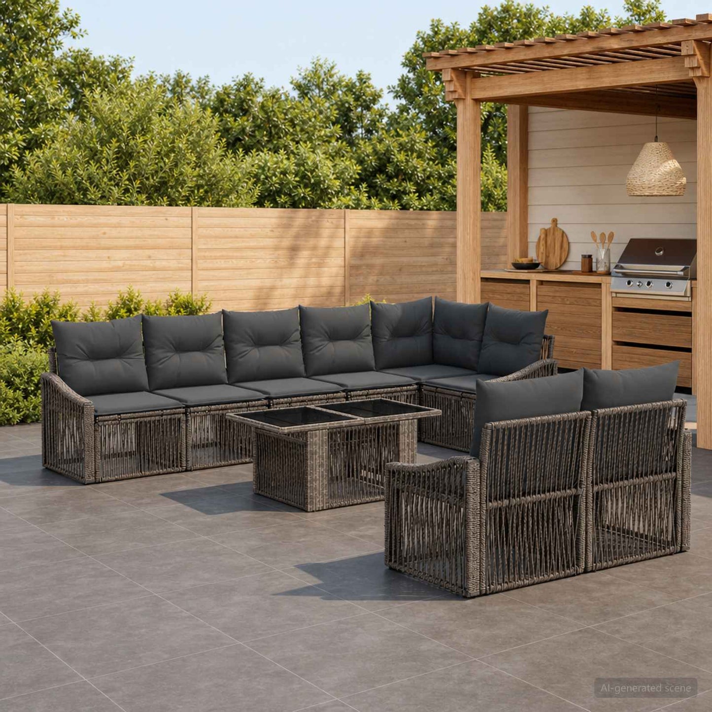 Gartensofa-set 9 stk. Grau und Dunkelgrau Poly-Rattan