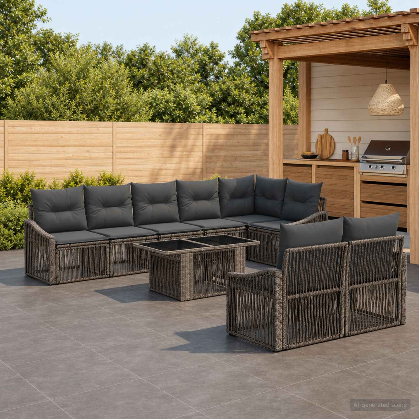 Gartensofa-set 9 stk. Grau und Dunkelgrau Poly-Rattan