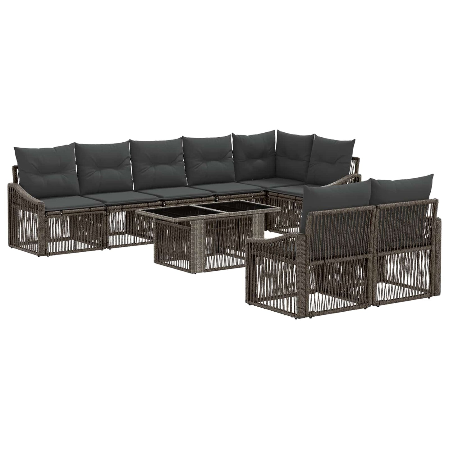 Gartensofa-set 9 stk. Grau und Dunkelgrau Poly-Rattan