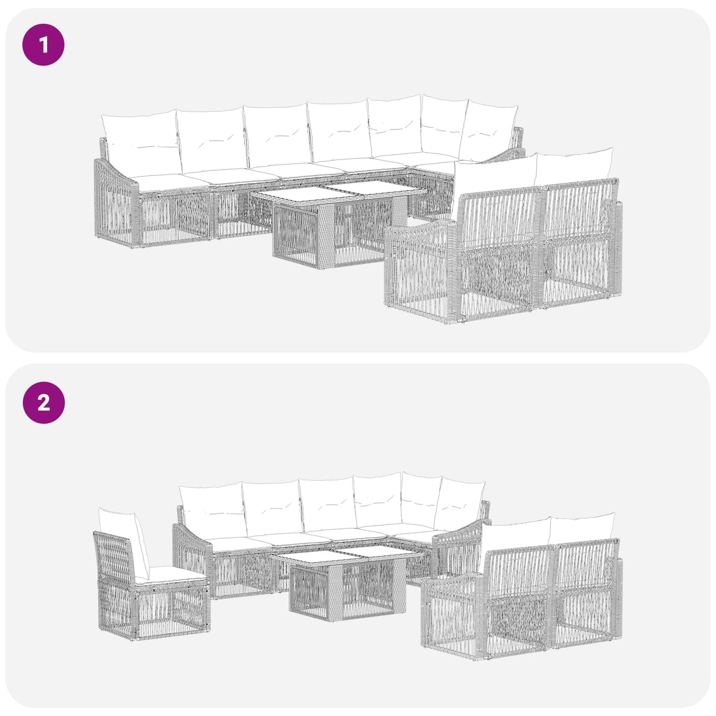 Gartensofa-set 9 stk. Grau und Dunkelgrau Poly-Rattan