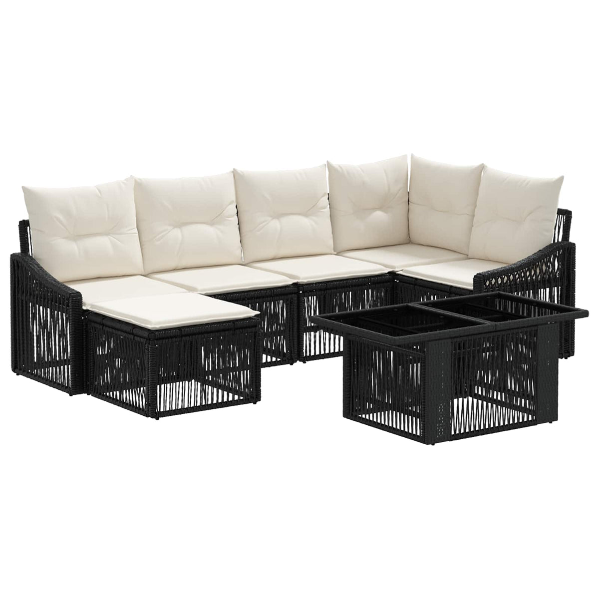 Gartensofa-set 7 stk. Schwarz und Cremeweiß Poly-Rattan
