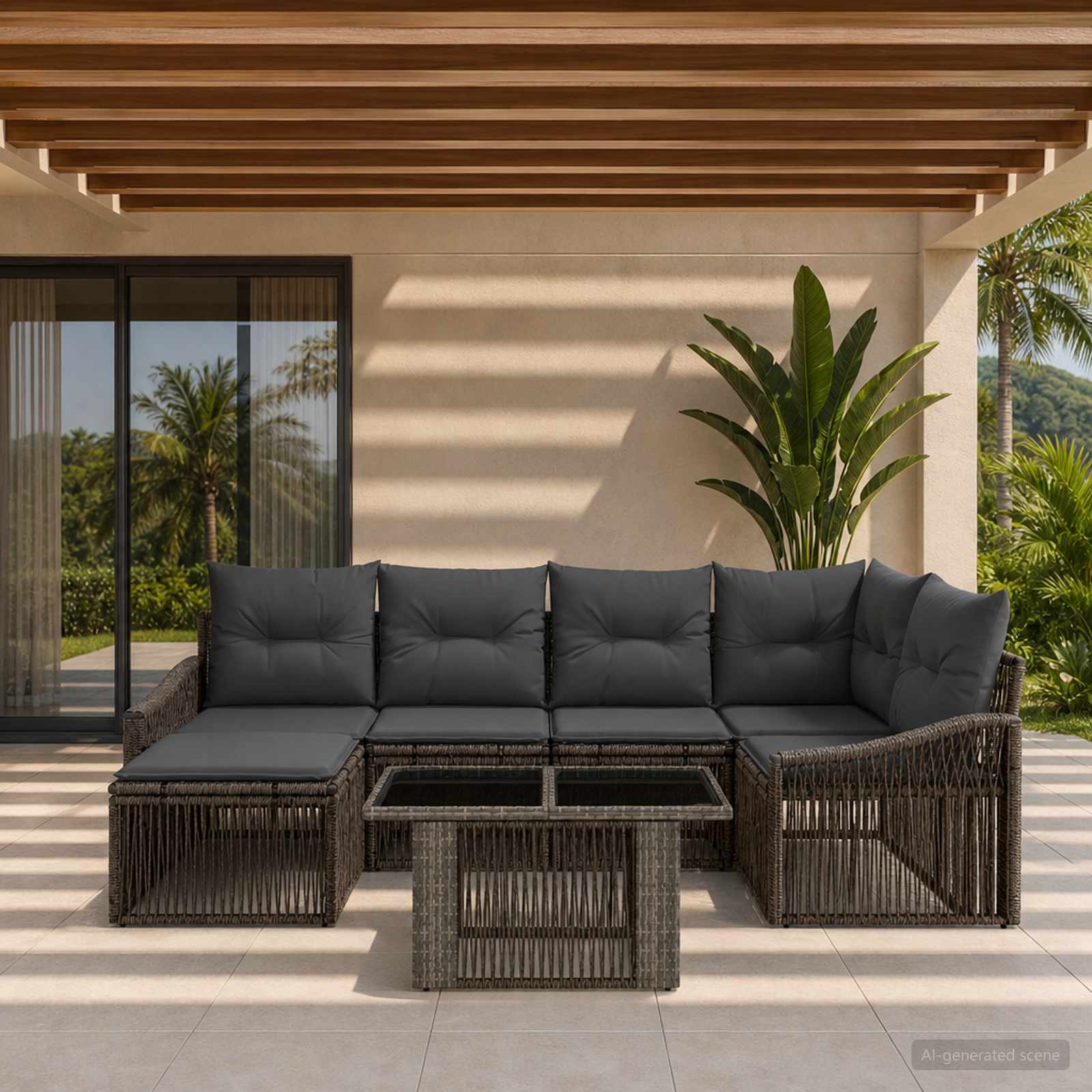 Gartensofa-set 7 stk. Grau und Dunkelgrau Poly-Rattan