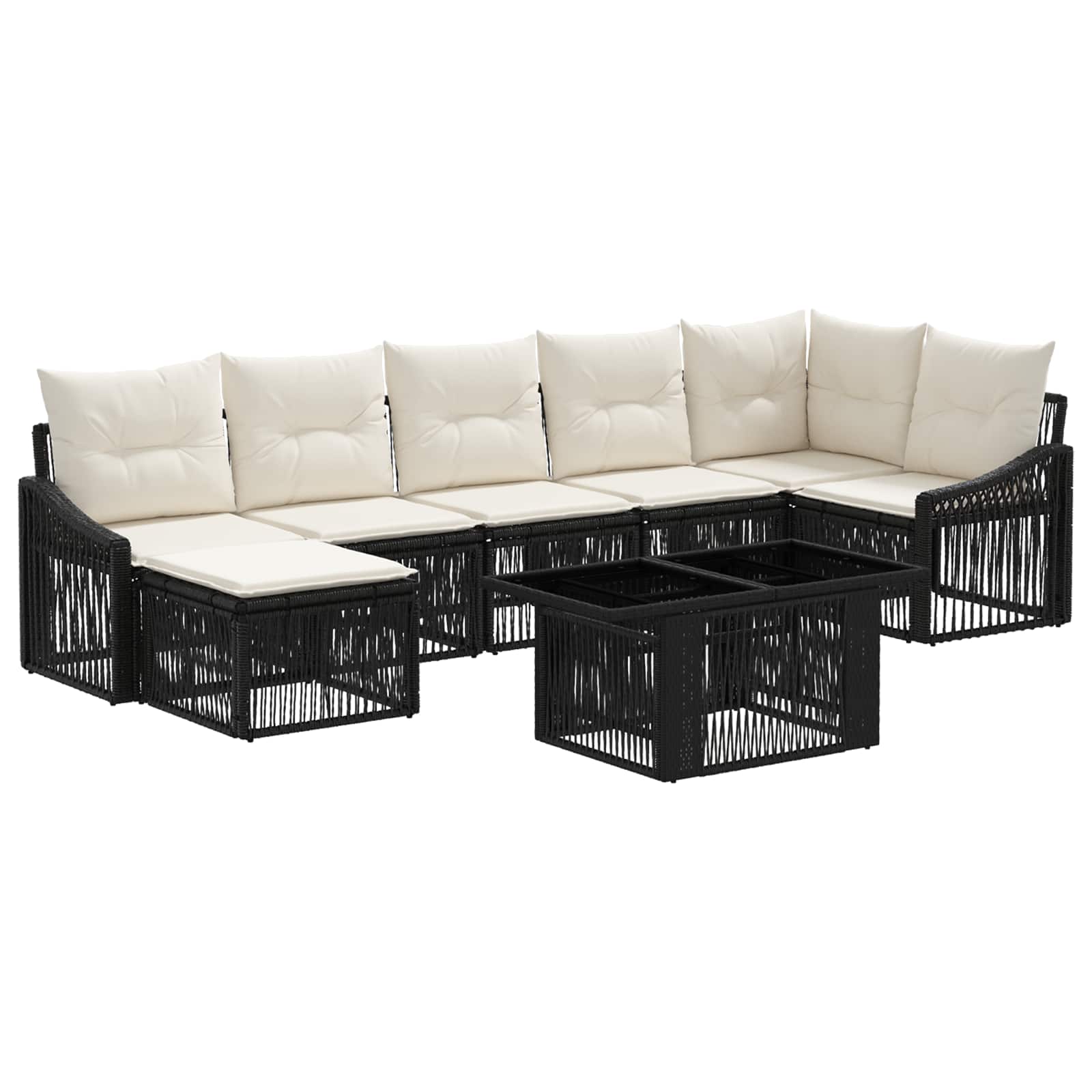 Gartensofa-set 8 stk. Schwarz und Cremeweiß Poly-Rattan