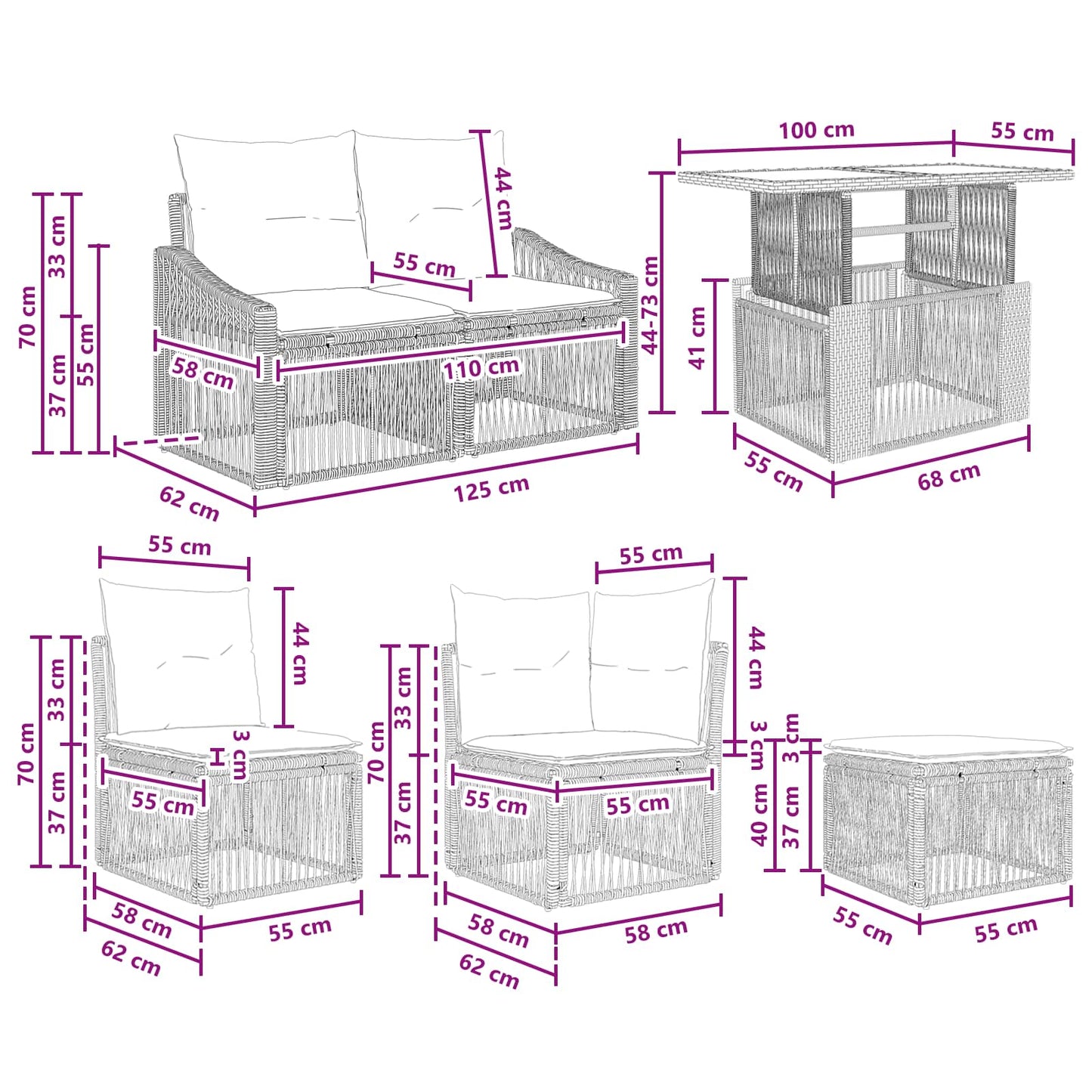 Gartensofa-set 8 stk. Schwarz und Cremeweiß Poly-Rattan