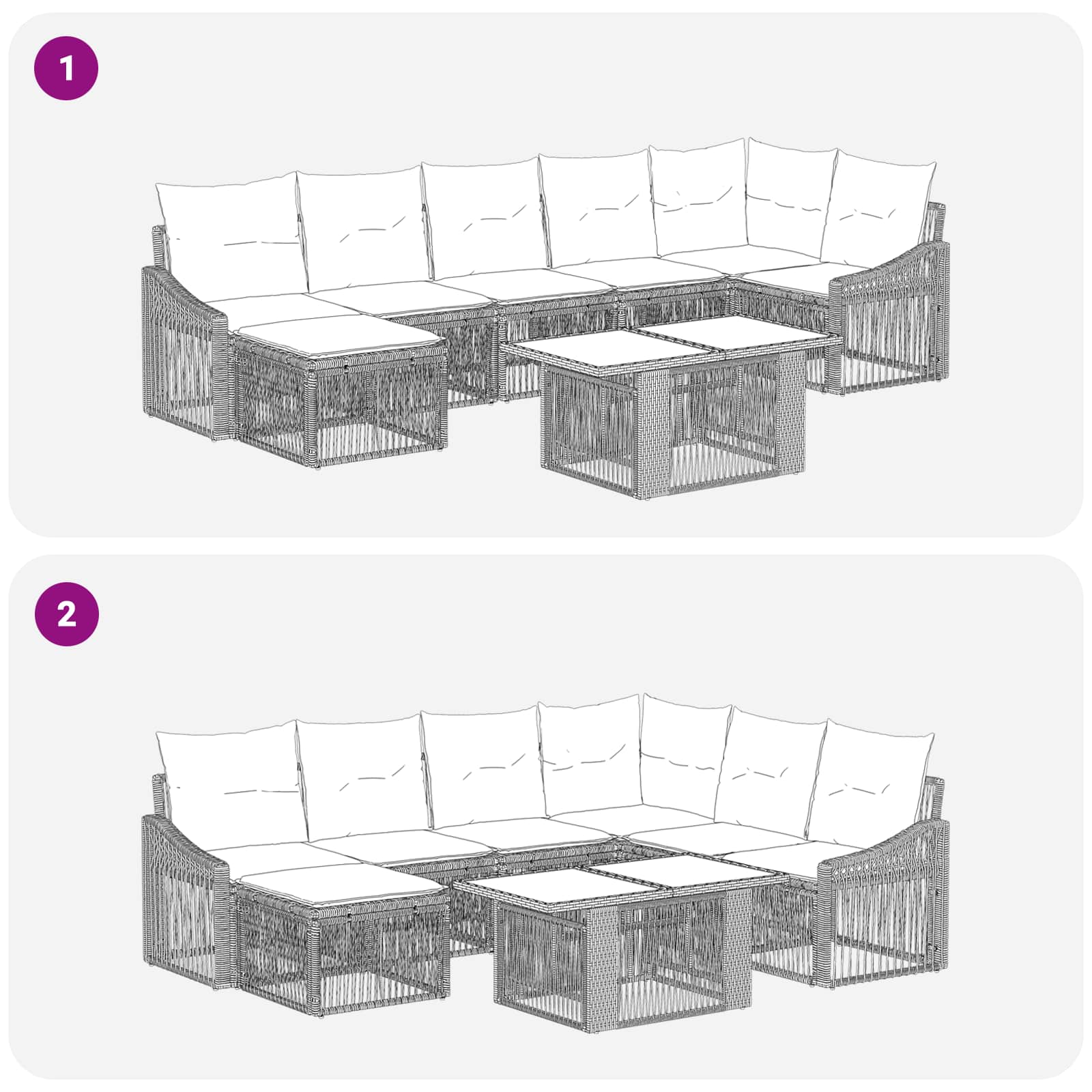 Gartensofa-set 8 stk. Schwarz und Cremeweiß Poly-Rattan
