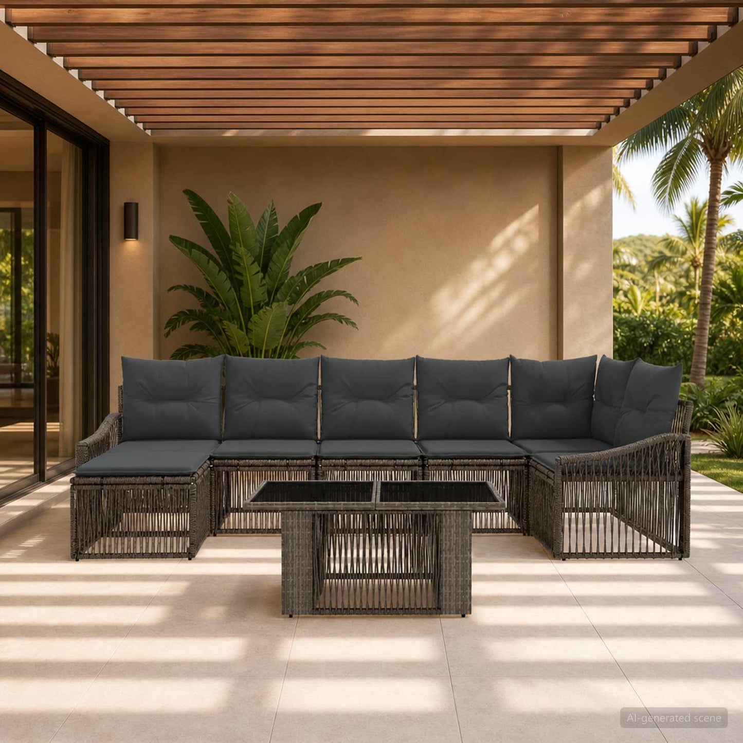 Gartensofa-set 8 stk. Grau und Dunkelgrau Poly-Rattan