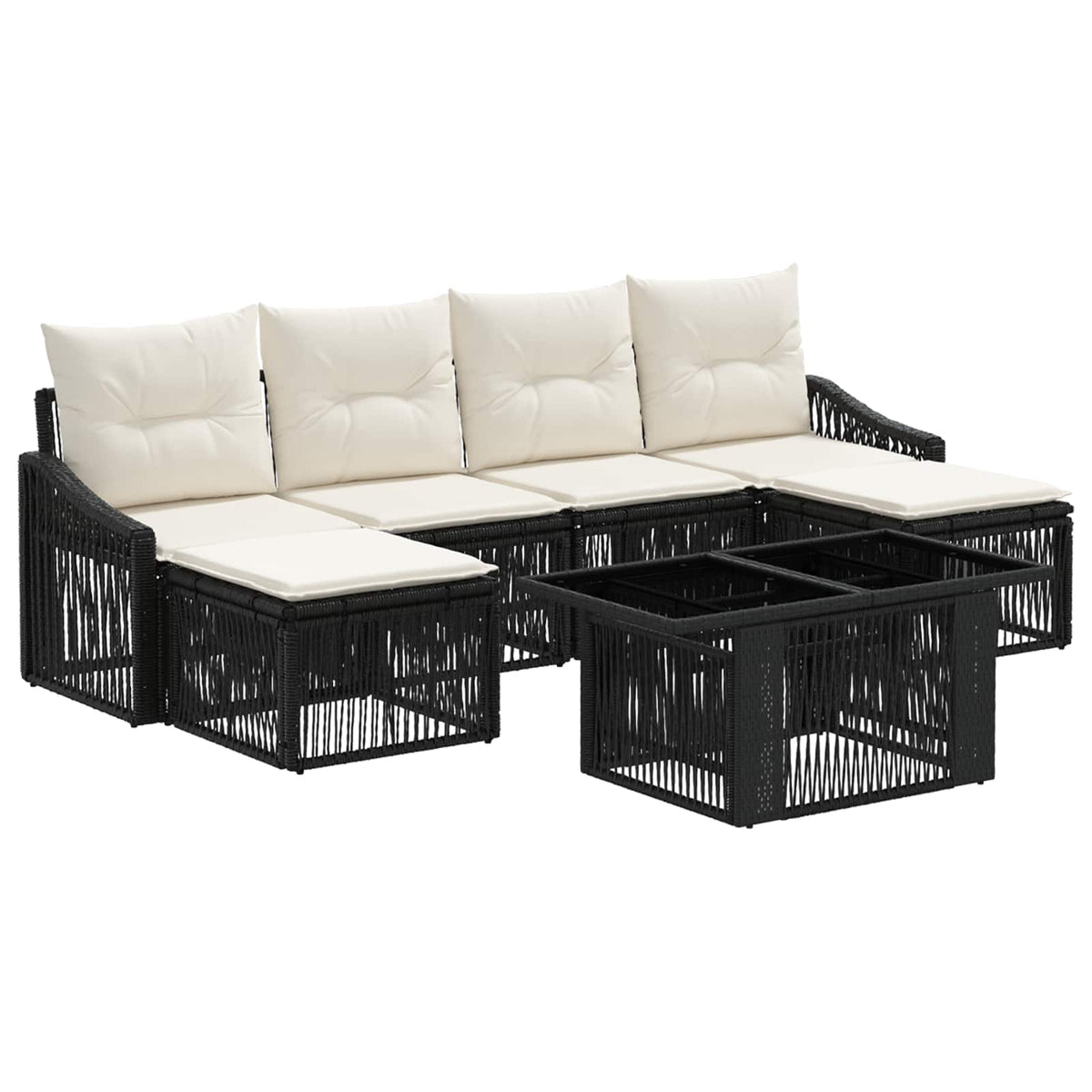 Gartensofa-set 7 stk. Schwarz und Cremeweiß Poly-Rattan