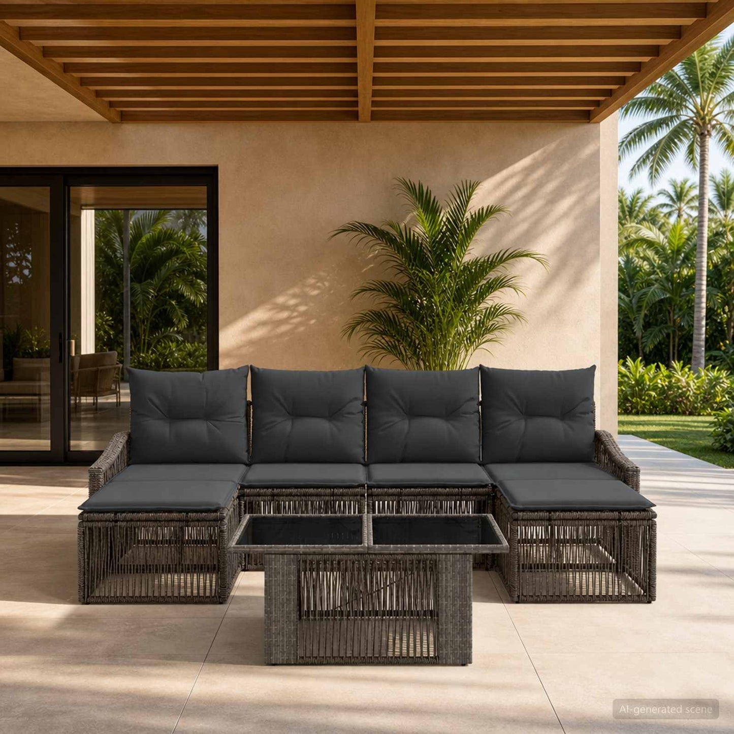 Gartensofa-set 7 stk. Grau und Dunkelgrau Poly-Rattan