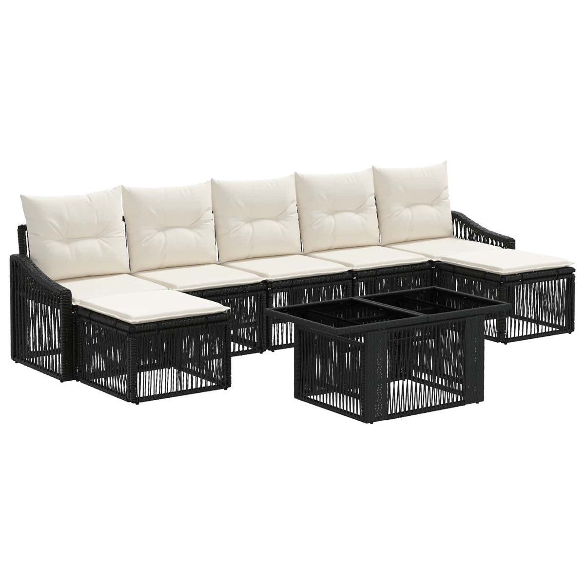 Gartensofa-set 8 stk. Schwarz und Cremeweiß Poly-Rattan