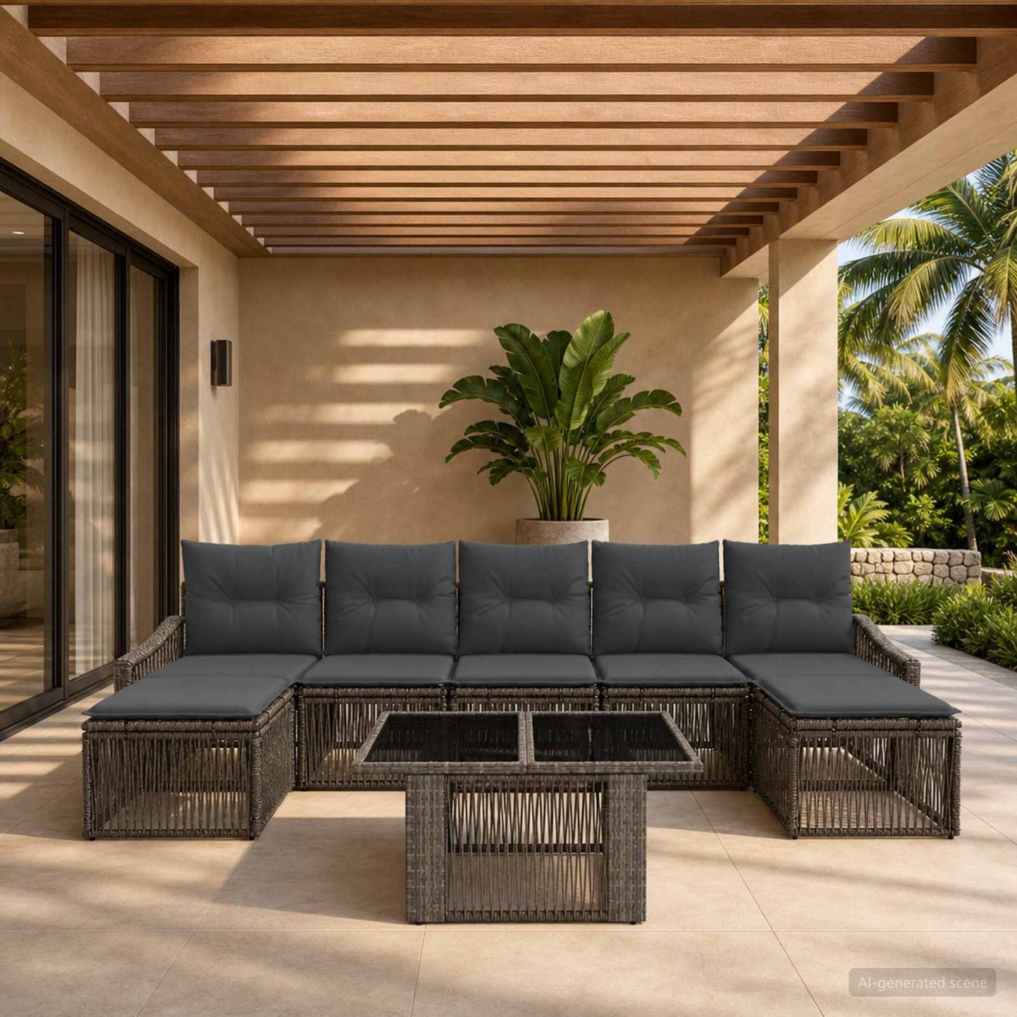 Gartensofa-set 8 stk. Grau und Dunkelgrau Poly-Rattan