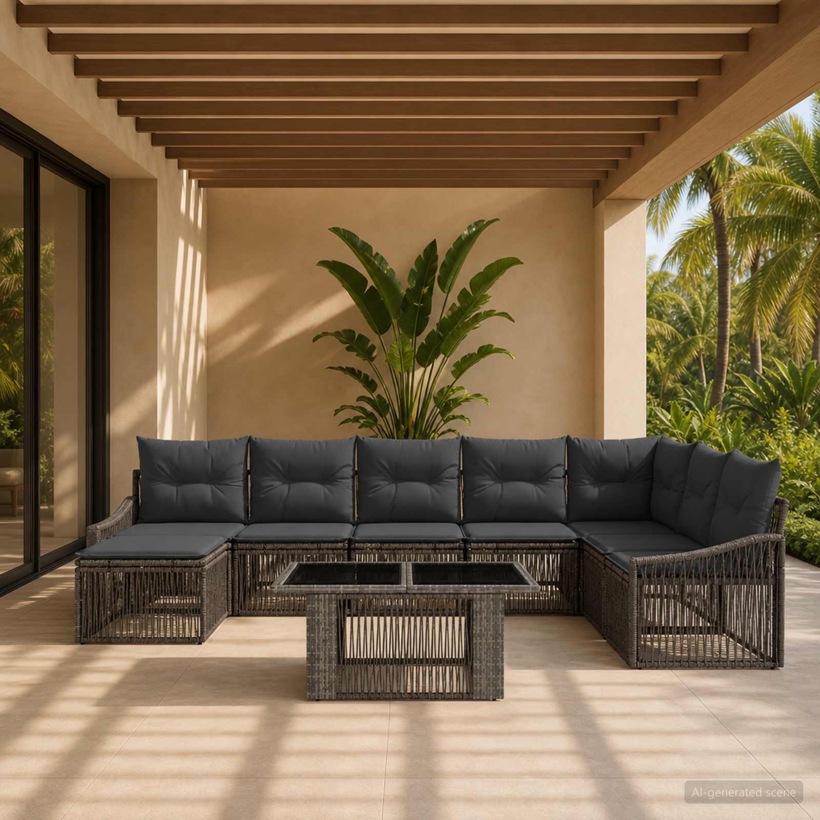 Gartensofa-set 9 stk. Grau und Dunkelgrau Poly-Rattan