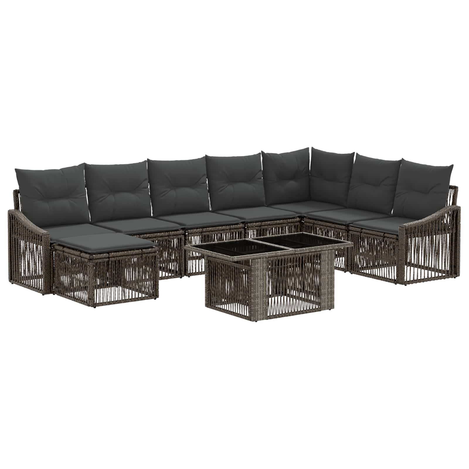 Gartensofa-set 9 stk. Grau und Dunkelgrau Poly-Rattan