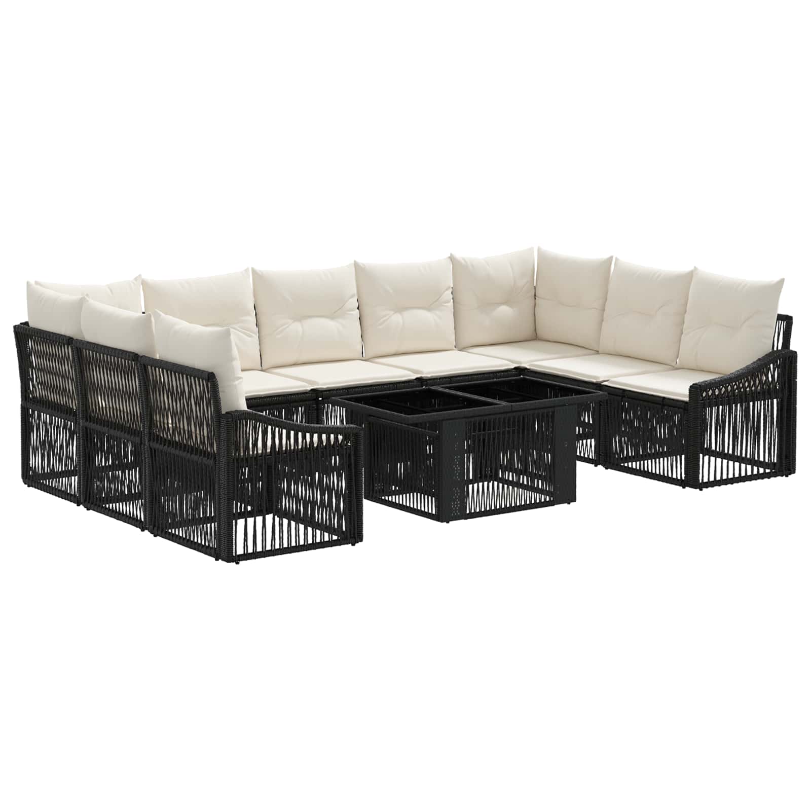 Gartensofa-set 10 stk. Schwarz und Cremeweiß Poly-Rattan