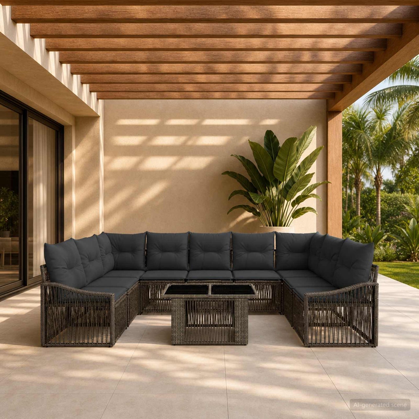 Gartensofa-set 10 stk. Grau und Dunkelgrau Poly-Rattan
