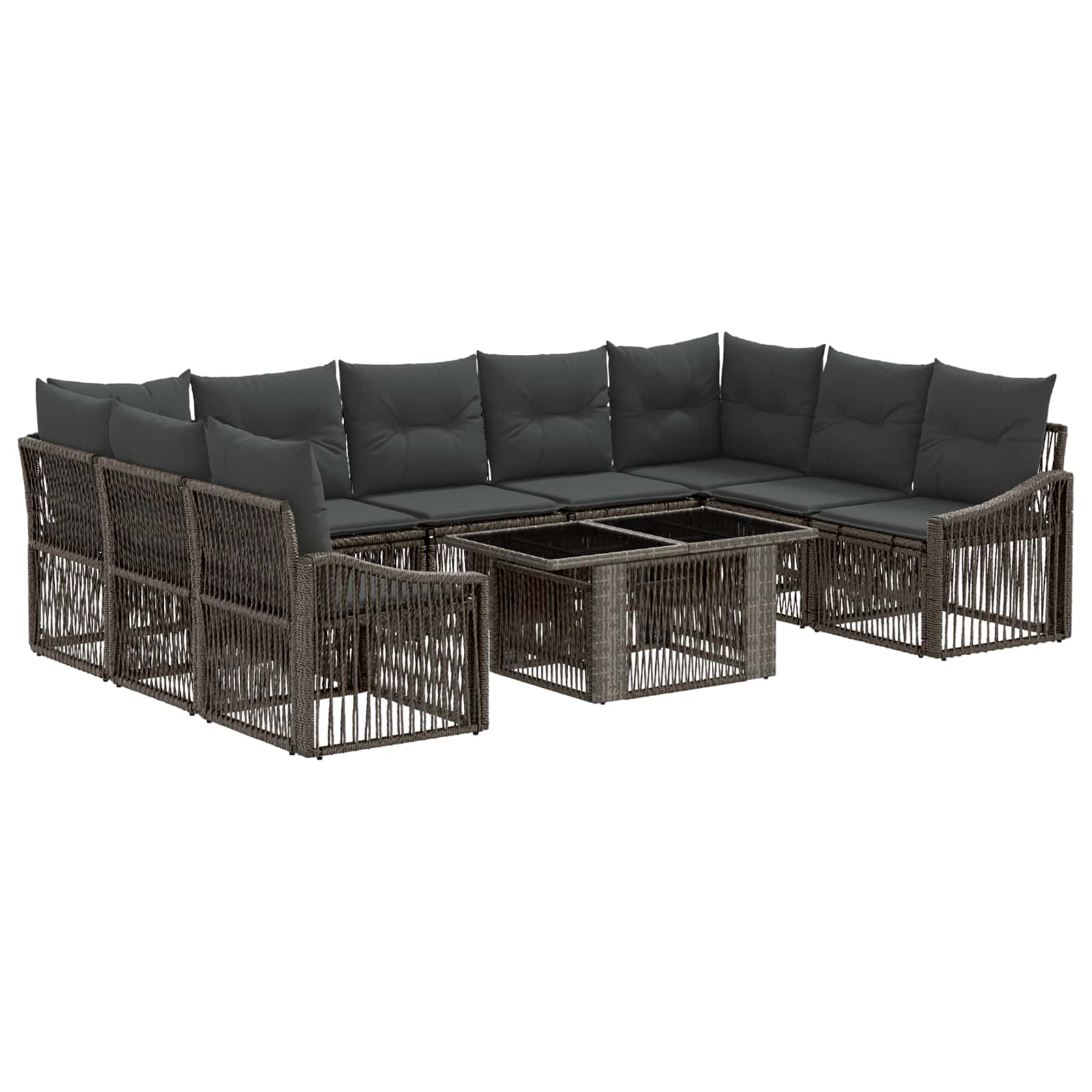 Gartensofa-set 10 stk. Grau und Dunkelgrau Poly-Rattan