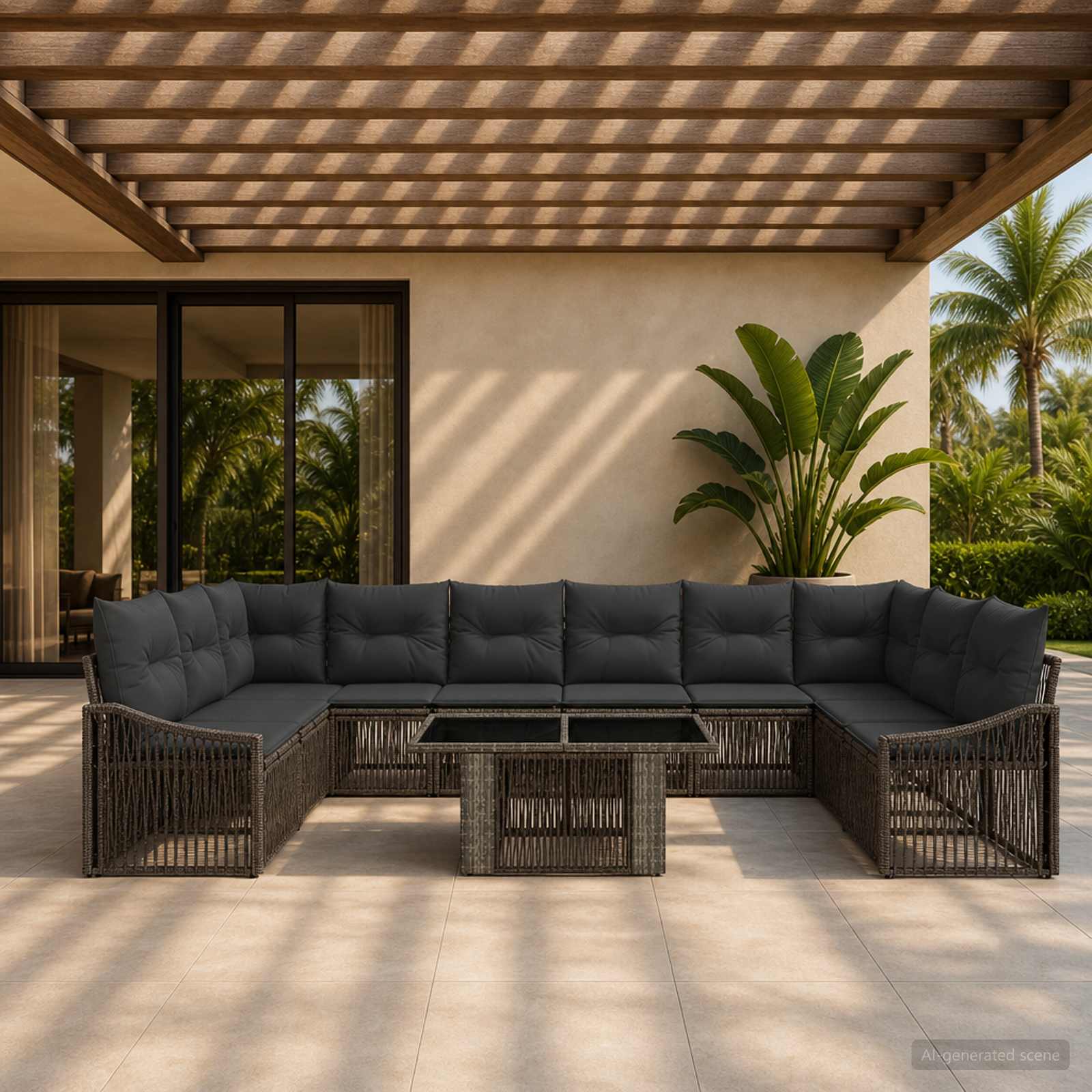 Gartensofa-set 11 stk. Grau und Dunkelgrau Poly-Rattan