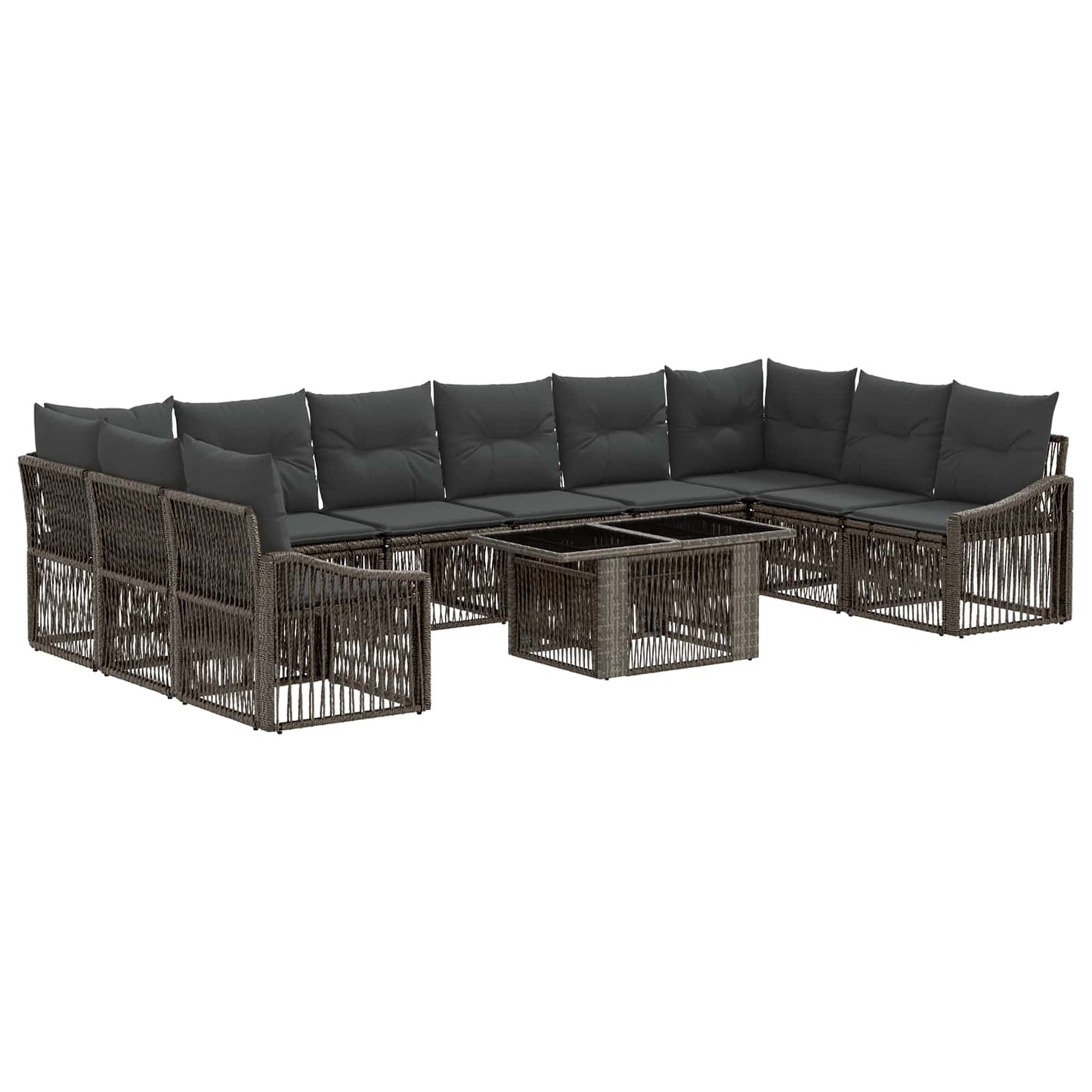 Gartensofa-set 11 stk. Grau und Dunkelgrau Poly-Rattan
