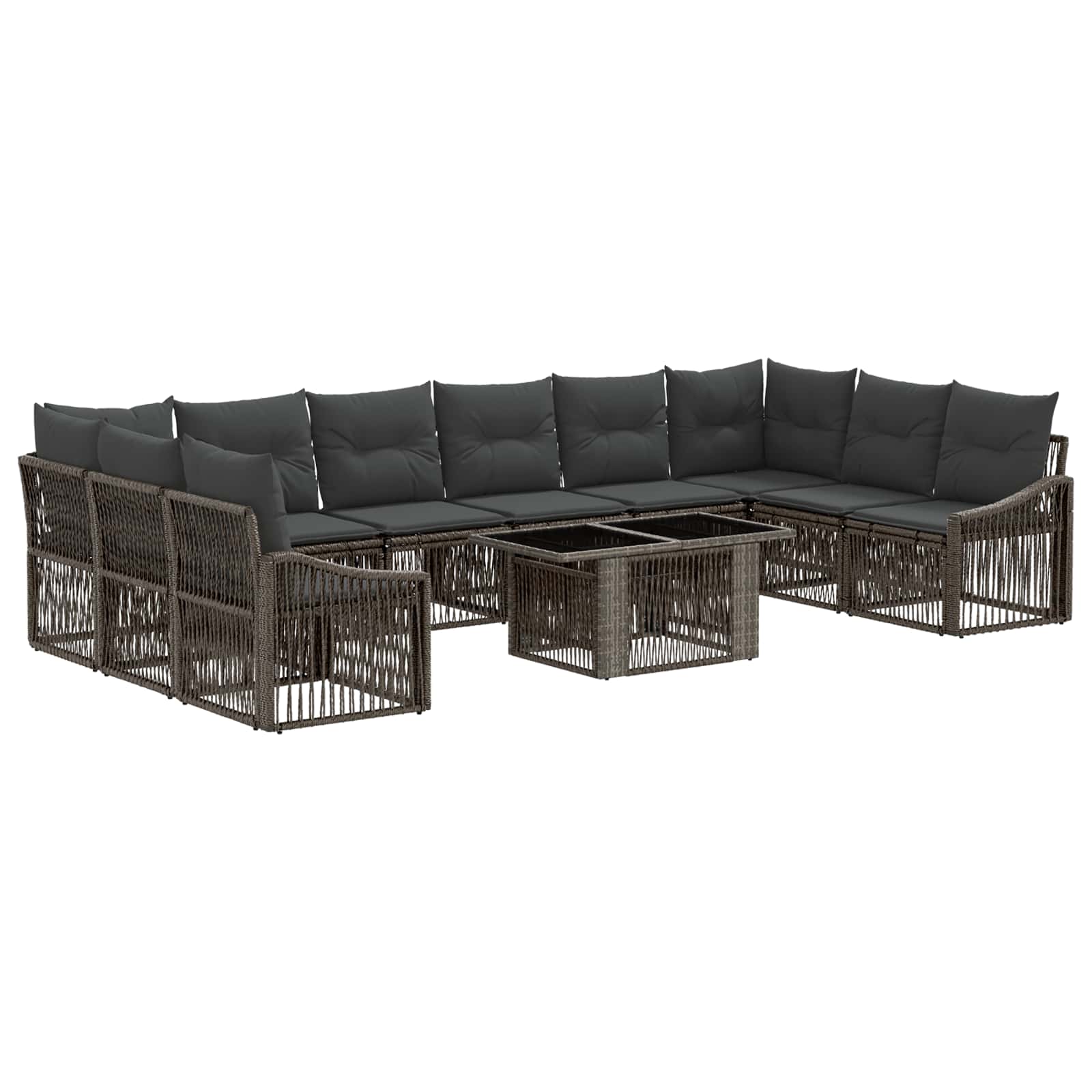 Gartensofa-set 11 stk. Grau und Dunkelgrau Poly-Rattan