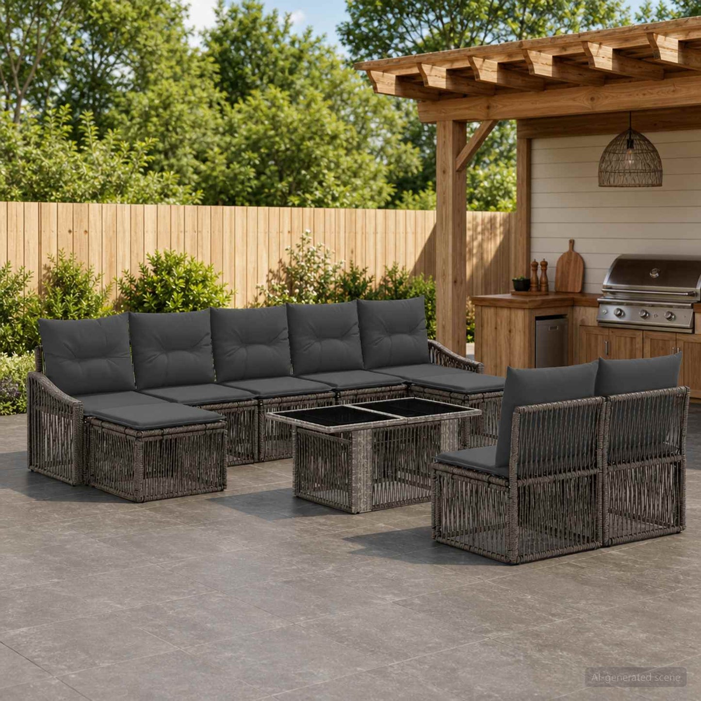 Gartensofa-set 10 stk. Grau und Dunkelgrau Poly-Rattan