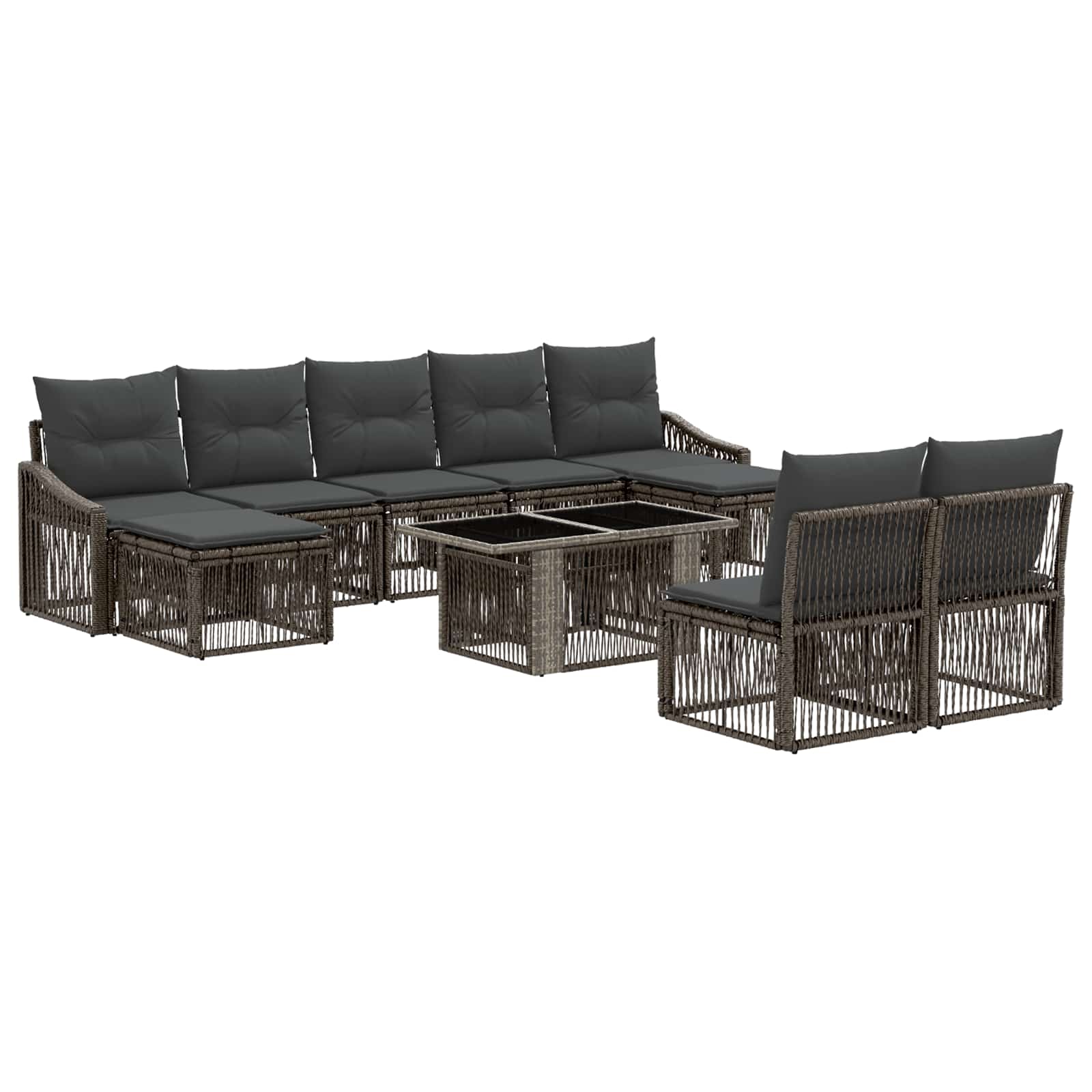 Gartensofa-set 10 stk. Grau und Dunkelgrau Poly-Rattan